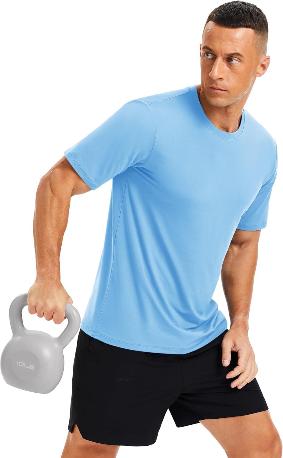 imageMAGCOMSEN Mens Short Sleeve UPF 50 Shirts Quick Dry Athletic Swim Tshirt Running Workout Gym Hiking Fishing Rash GuardSkyblue