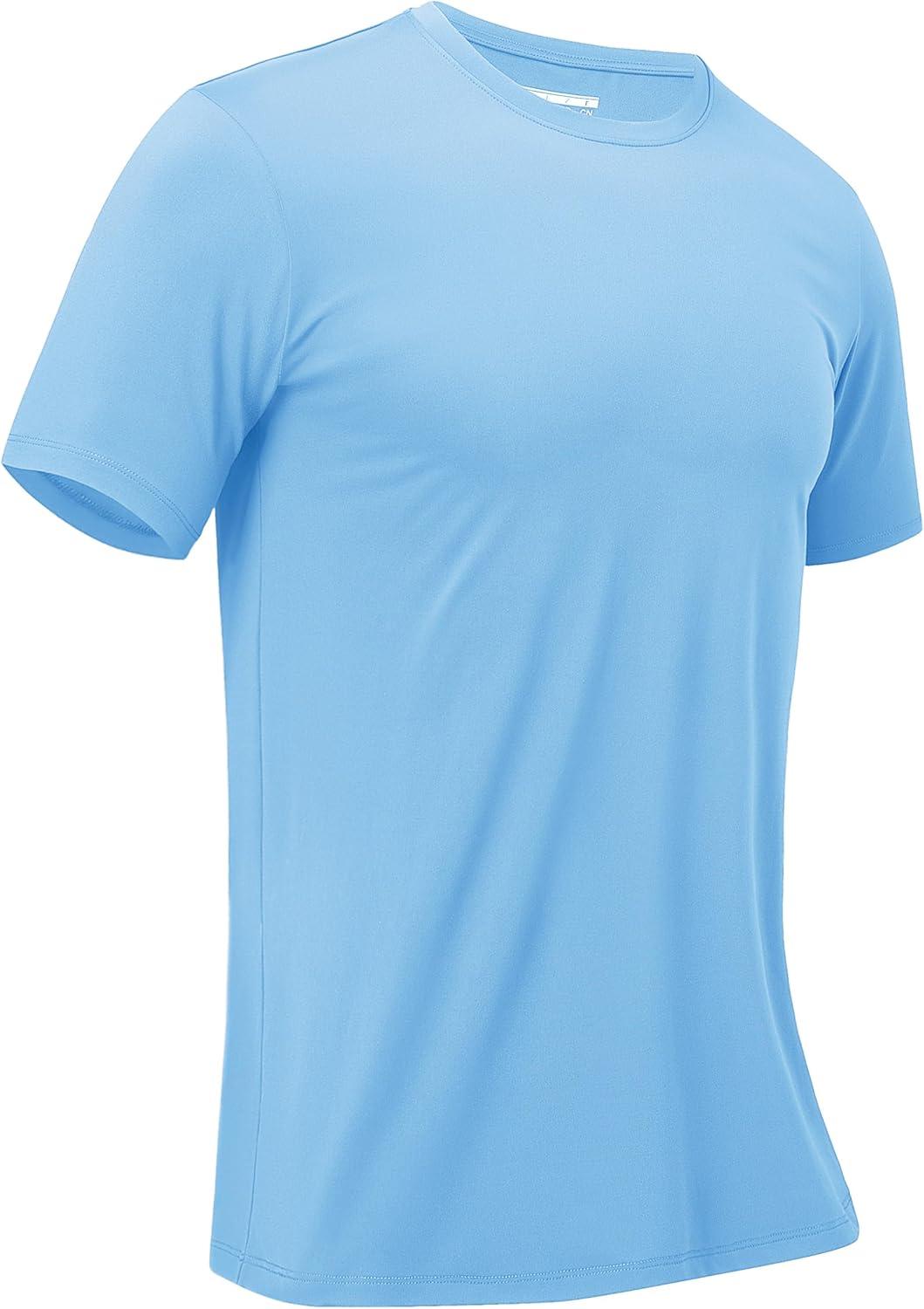imageMAGCOMSEN Mens Short Sleeve UPF 50 Shirts Quick Dry Athletic Swim Tshirt Running Workout Gym Hiking Fishing Rash GuardSkyblue