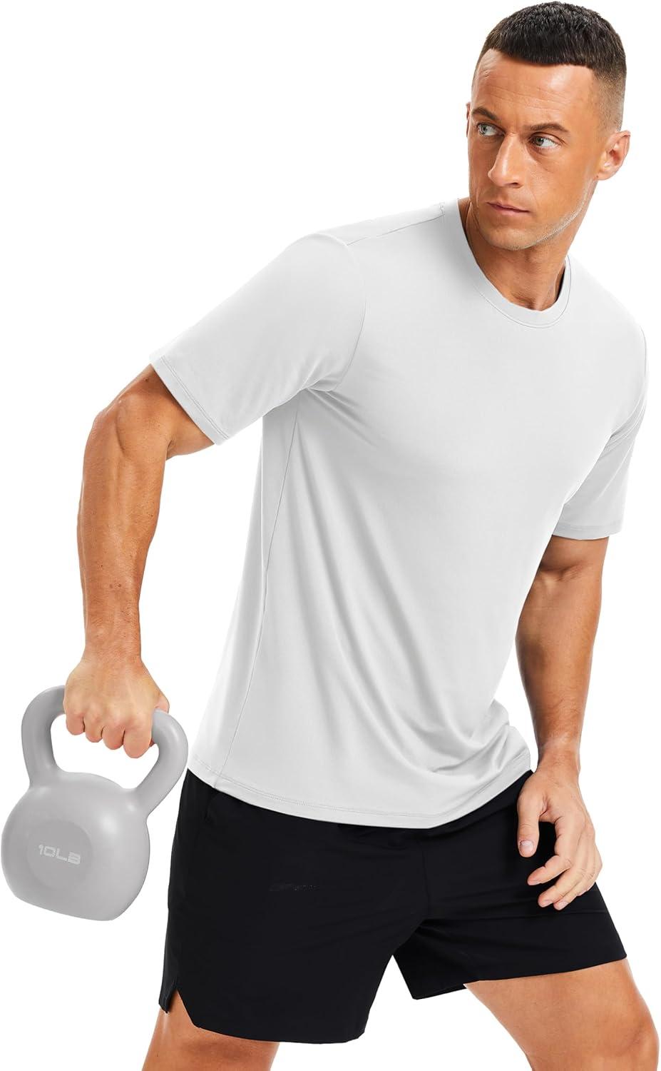 imageMAGCOMSEN Mens Short Sleeve UPF 50 Shirts Quick Dry Athletic Swim Tshirt Running Workout Gym Hiking Fishing Rash GuardWhite