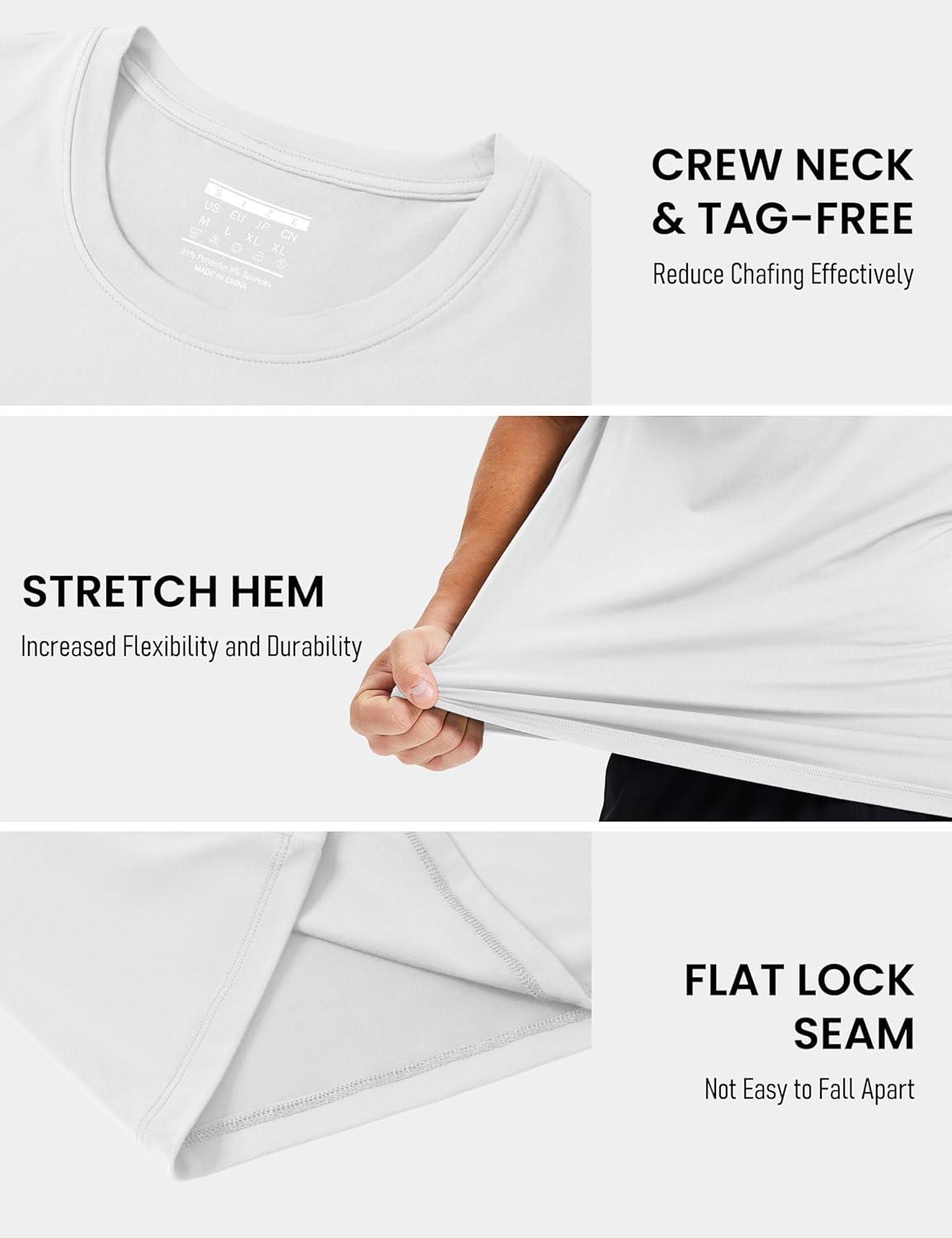 imageMAGCOMSEN Mens Short Sleeve UPF 50 Shirts Quick Dry Athletic Swim Tshirt Running Workout Gym Hiking Fishing Rash GuardWhite