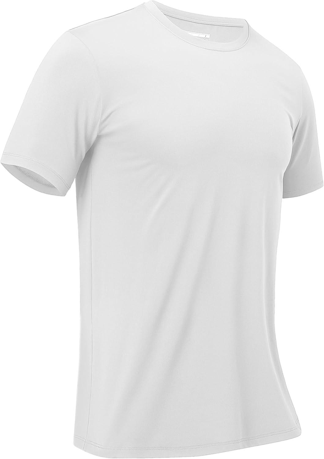 imageMAGCOMSEN Mens Short Sleeve UPF 50 Shirts Quick Dry Athletic Swim Tshirt Running Workout Gym Hiking Fishing Rash GuardWhite