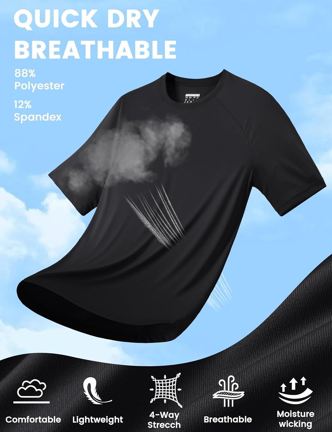 imageMAGCOMSEN Mens Short Sleeve UPF 50 Sun Protection Shirts Quick Dry Athletic TShirt Hiking Running Swimming Rash GuardBlack