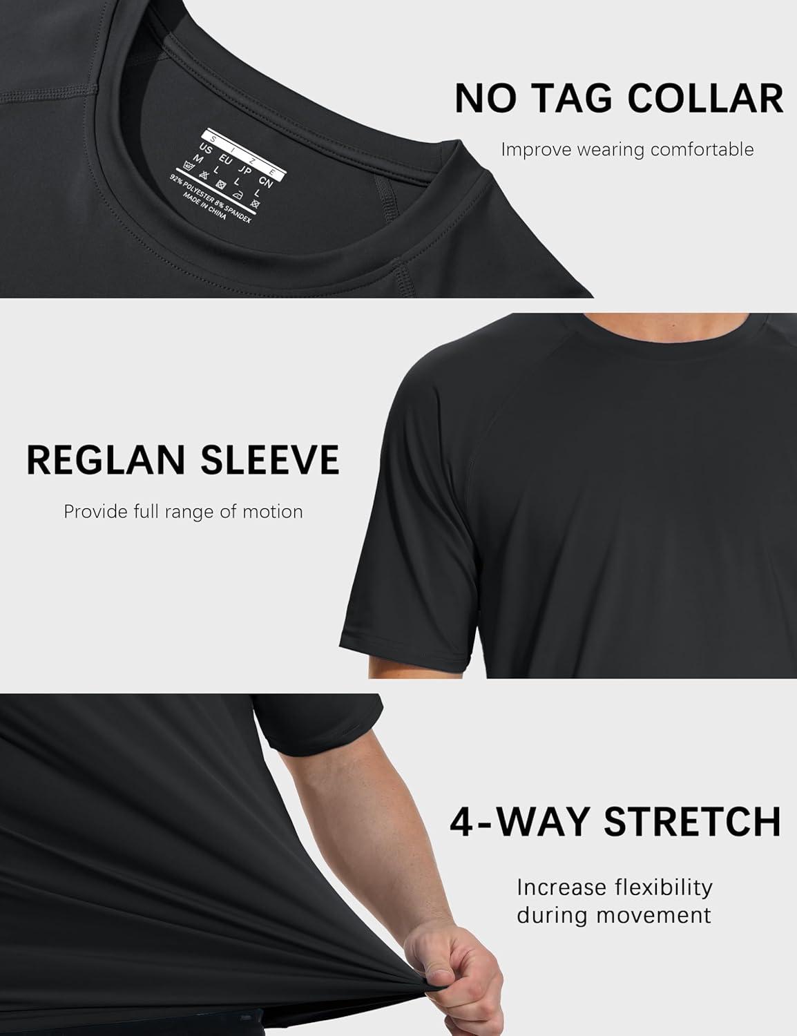 imageMAGCOMSEN Mens Short Sleeve UPF 50 Sun Protection Shirts Quick Dry Athletic TShirt Hiking Running Swimming Rash GuardBlack