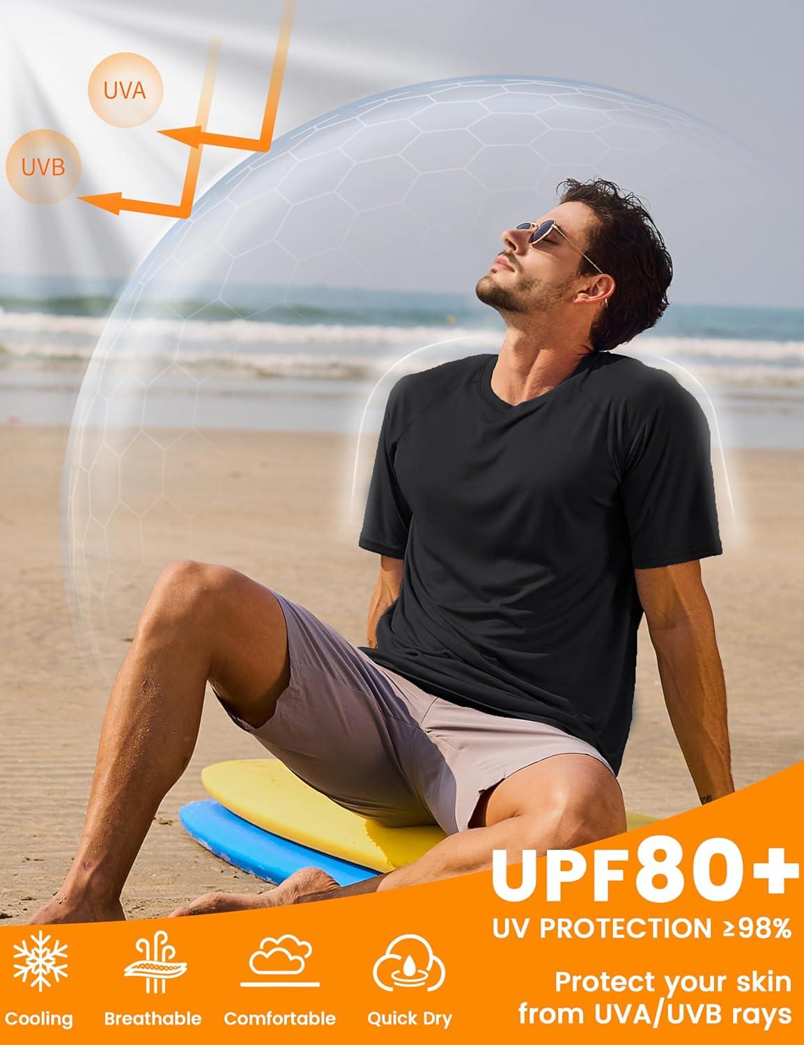 imageMAGCOMSEN Mens Short Sleeve UPF 50 Sun Protection Shirts Quick Dry Athletic TShirt Hiking Running Swimming Rash GuardBlack