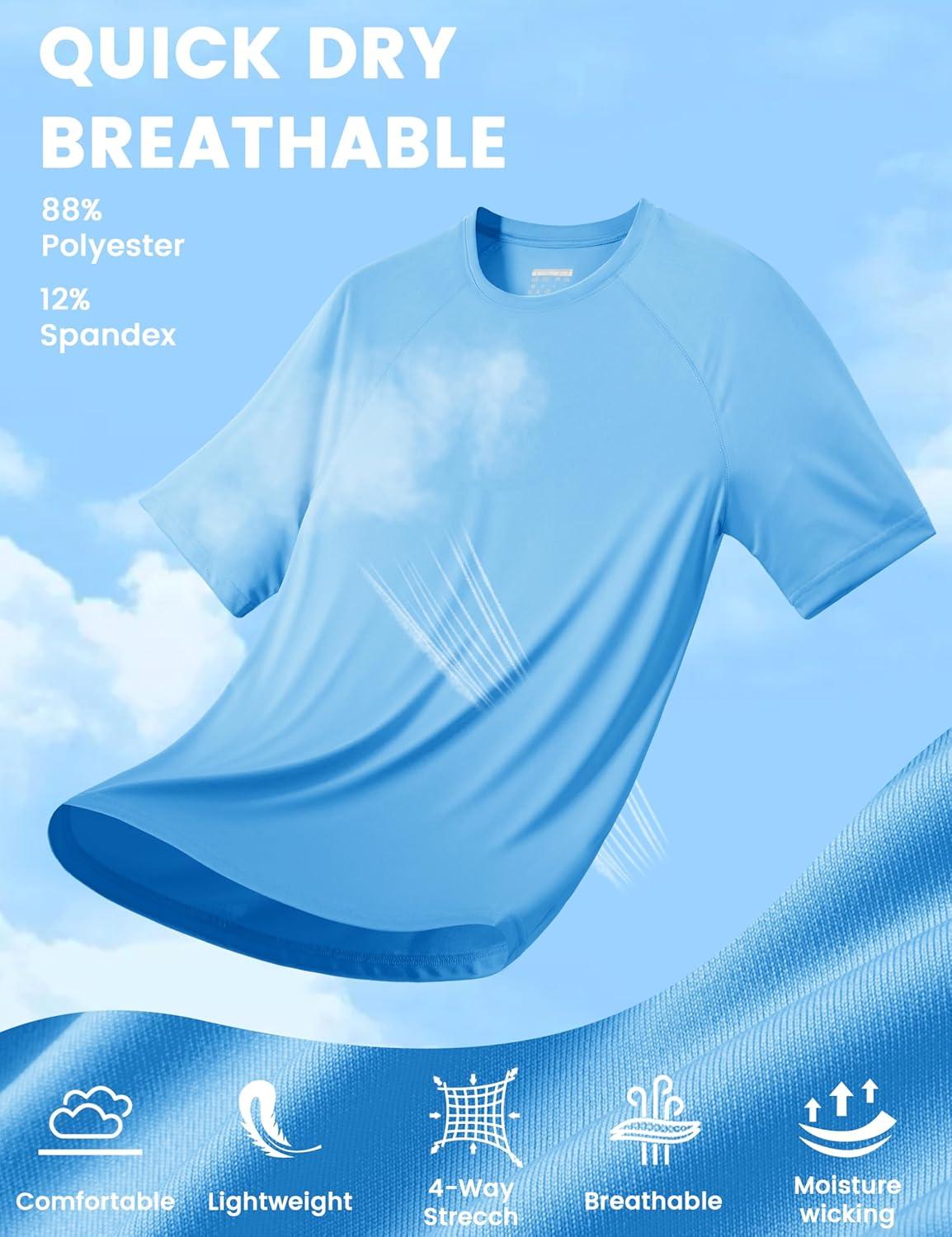 imageMAGCOMSEN Mens Short Sleeve UPF 50 Sun Protection Shirts Quick Dry Athletic TShirt Hiking Running Swimming Rash GuardBlue