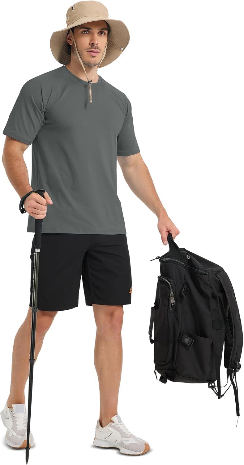 imageMAGCOMSEN Mens Short Sleeve UPF 50 Sun Protection Shirts Quick Dry Athletic TShirt Hiking Running Swimming Rash GuardDark Gray