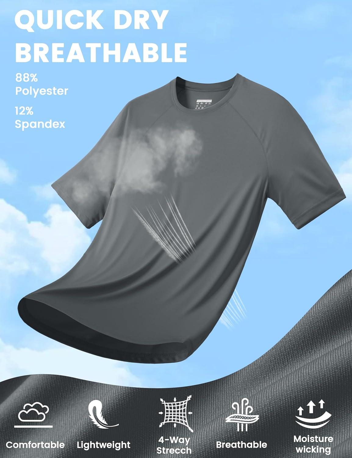 imageMAGCOMSEN Mens Short Sleeve UPF 50 Sun Protection Shirts Quick Dry Athletic TShirt Hiking Running Swimming Rash GuardDark Gray