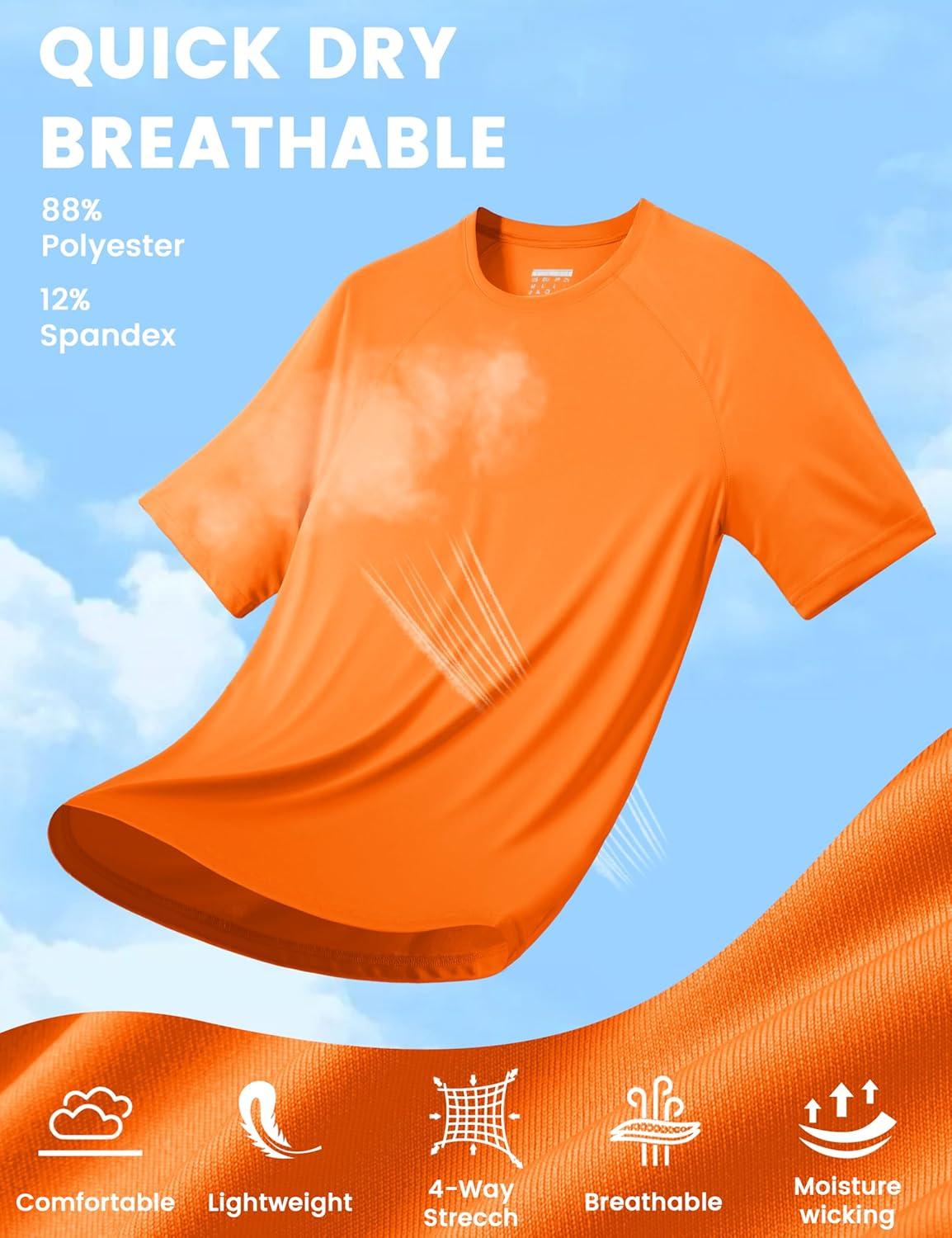 imageMAGCOMSEN Mens Short Sleeve UPF 50 Sun Protection Shirts Quick Dry Athletic TShirt Hiking Running Swimming Rash GuardFl Orange