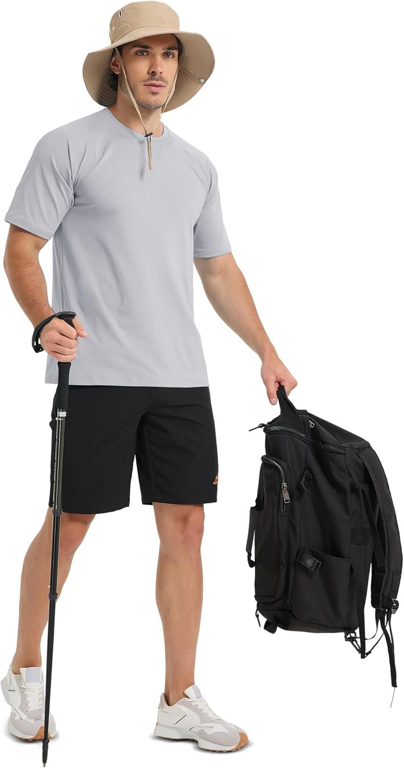 imageMAGCOMSEN Mens Short Sleeve UPF 50 Sun Protection Shirts Quick Dry Athletic TShirt Hiking Running Swimming Rash GuardLight Gray