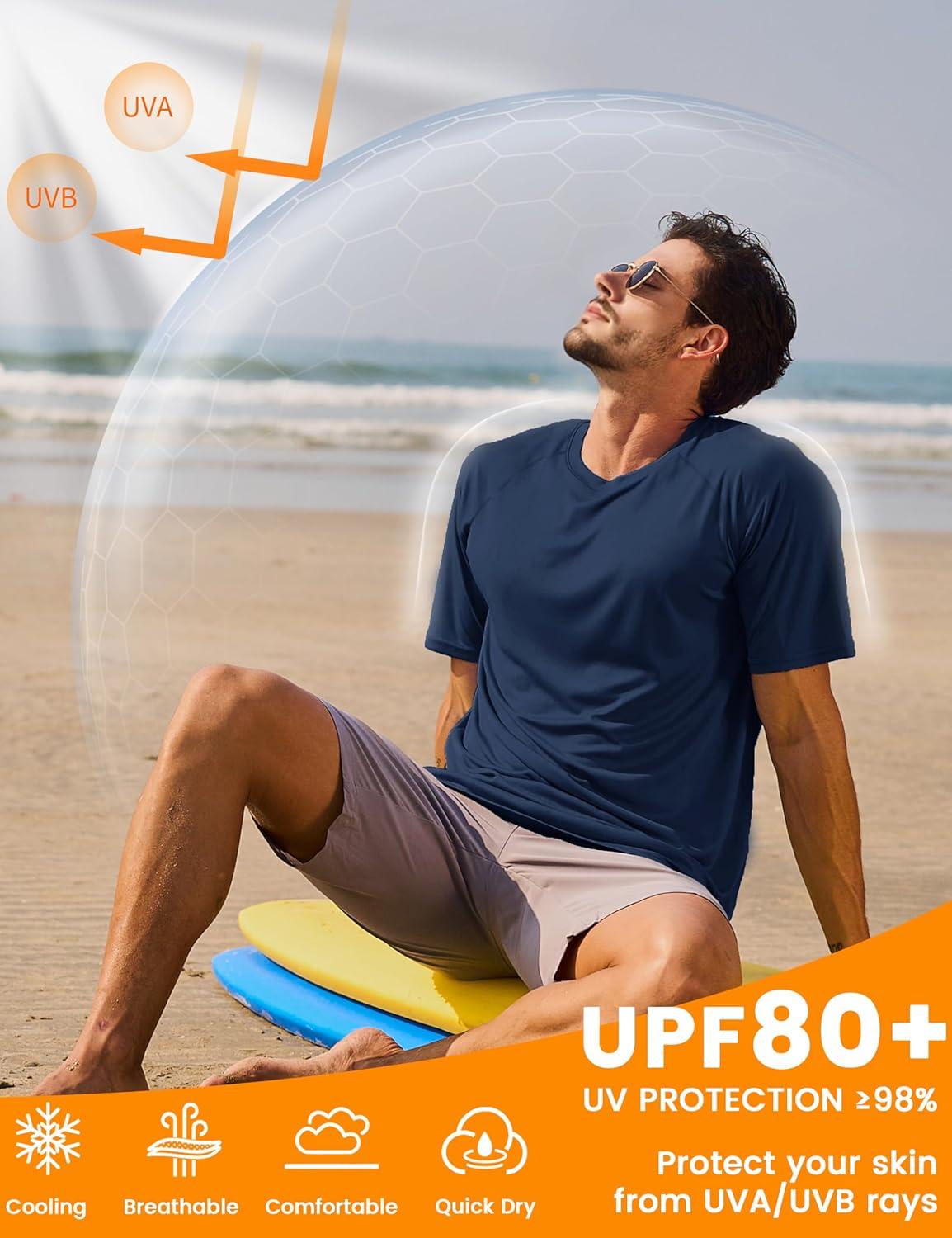 imageMAGCOMSEN Mens Short Sleeve UPF 50 Sun Protection Shirts Quick Dry Athletic TShirt Hiking Running Swimming Rash GuardNavy