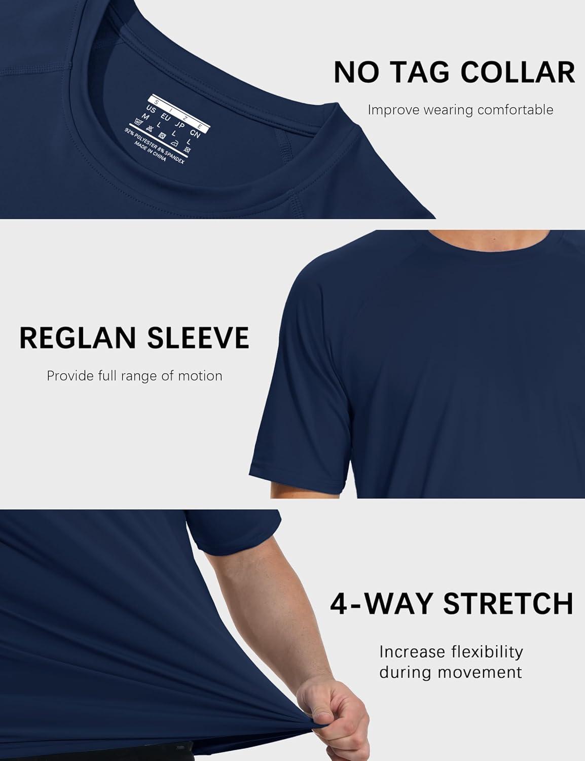 imageMAGCOMSEN Mens Short Sleeve UPF 50 Sun Protection Shirts Quick Dry Athletic TShirt Hiking Running Swimming Rash GuardNavy