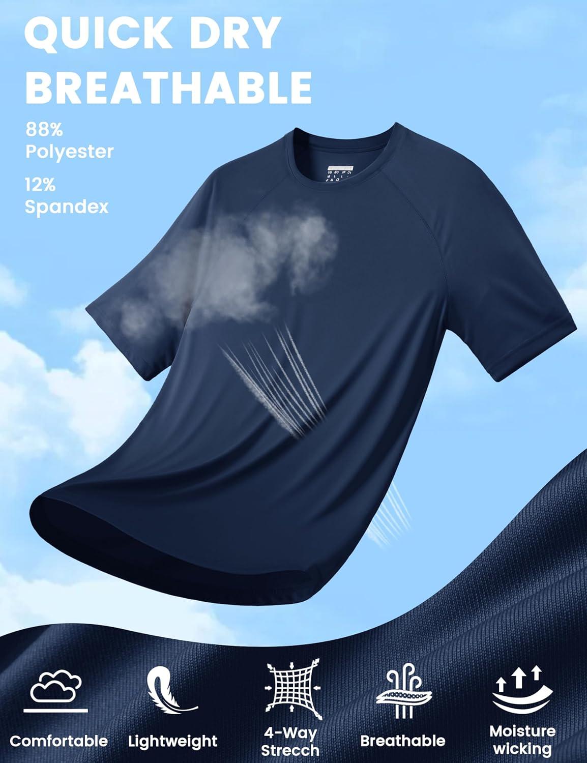 imageMAGCOMSEN Mens Short Sleeve UPF 50 Sun Protection Shirts Quick Dry Athletic TShirt Hiking Running Swimming Rash GuardNavy