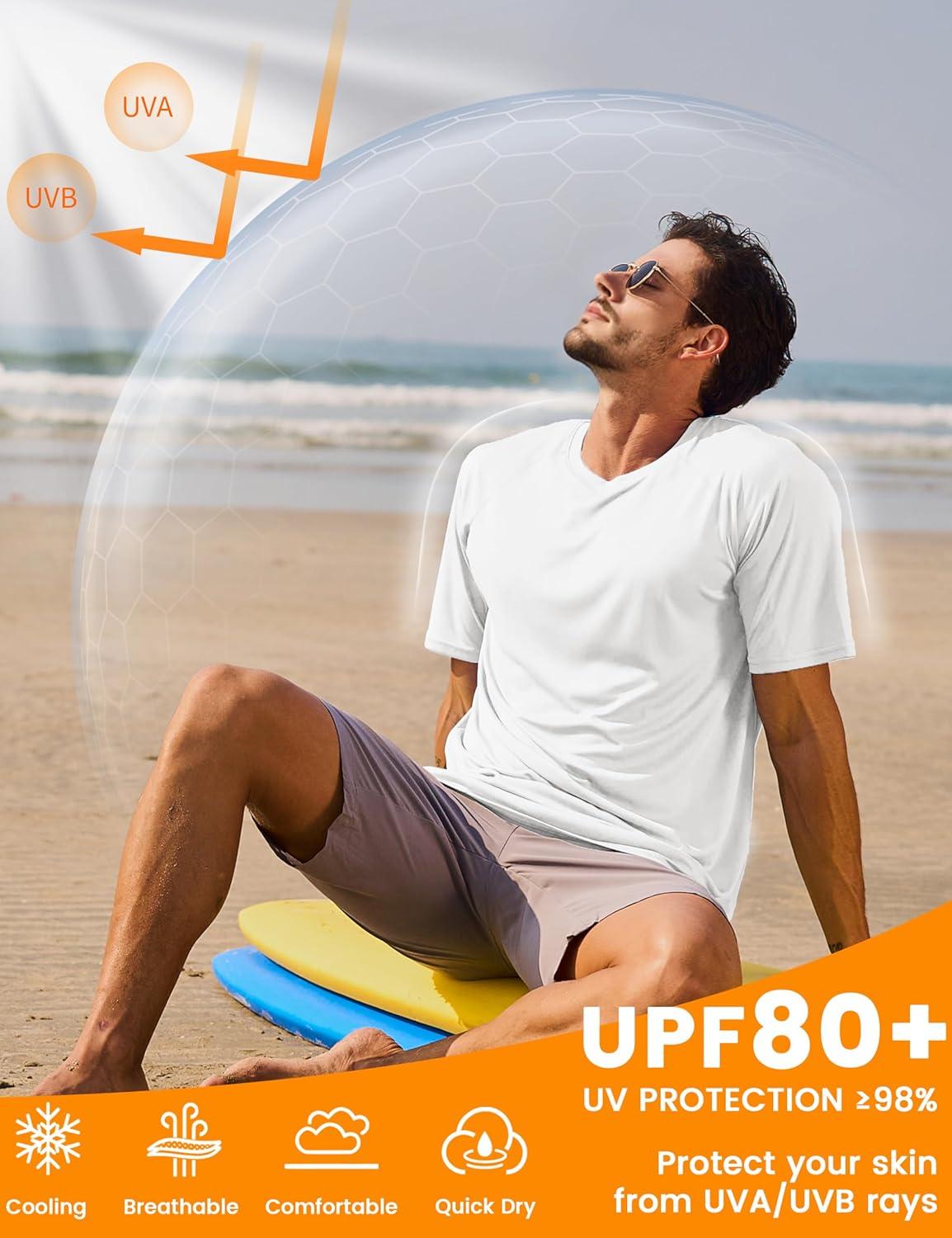 imageMAGCOMSEN Mens Short Sleeve UPF 50 Sun Protection Shirts Quick Dry Athletic TShirt Hiking Running Swimming Rash GuardWhite