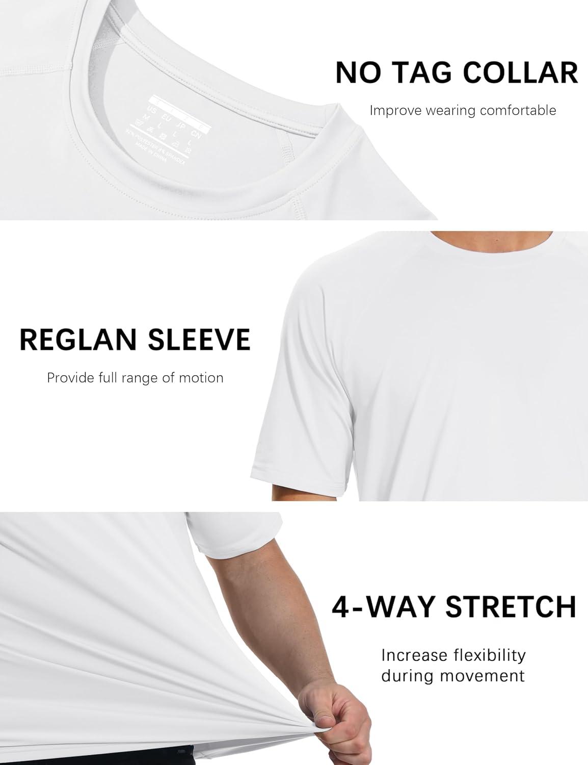 imageMAGCOMSEN Mens Short Sleeve UPF 50 Sun Protection Shirts Quick Dry Athletic TShirt Hiking Running Swimming Rash GuardWhite