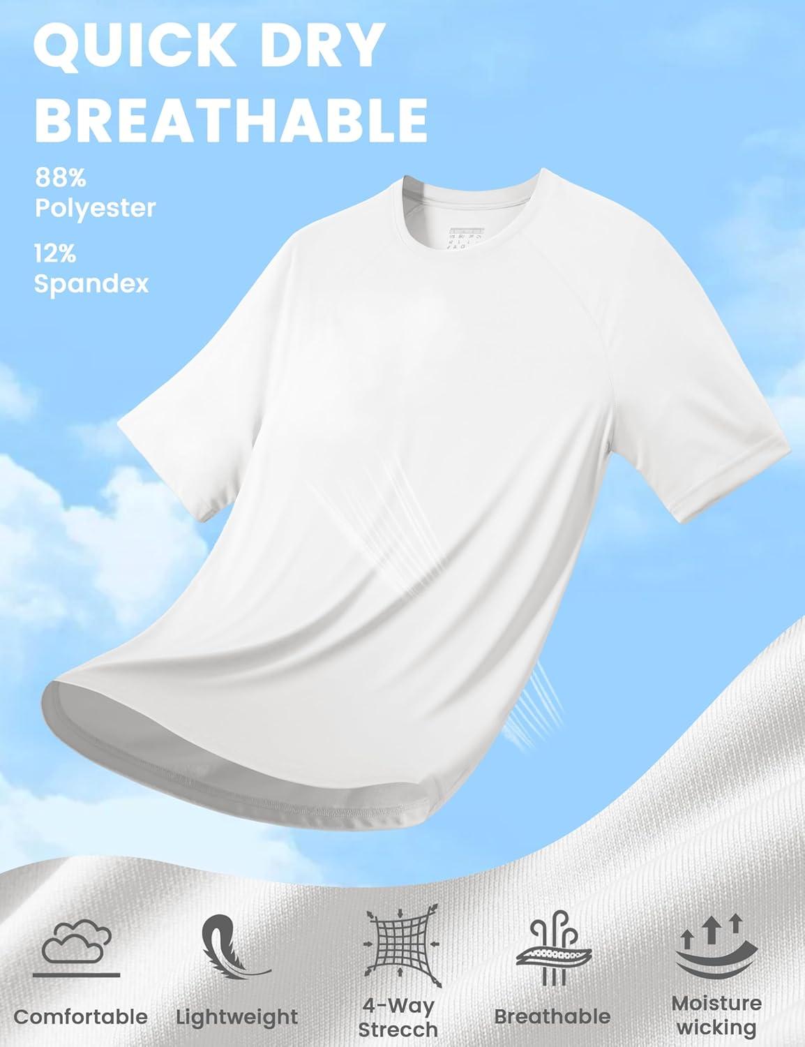 imageMAGCOMSEN Mens Short Sleeve UPF 50 Sun Protection Shirts Quick Dry Athletic TShirt Hiking Running Swimming Rash GuardWhite