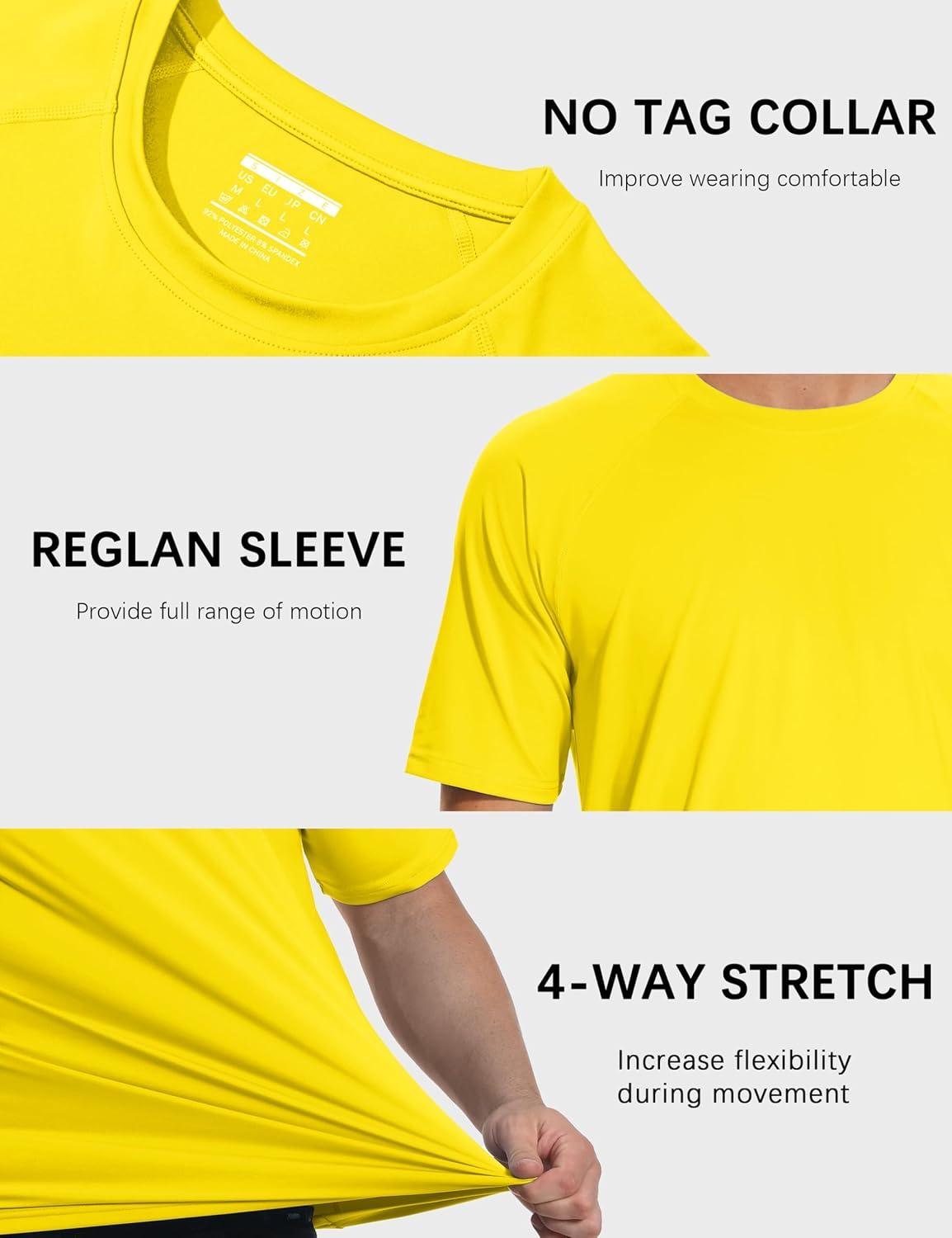 imageMAGCOMSEN Mens Short Sleeve UPF 50 Sun Protection Shirts Quick Dry Athletic TShirt Hiking Running Swimming Rash GuardYellow