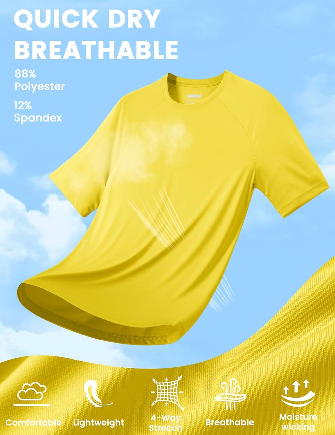 imageMAGCOMSEN Mens Short Sleeve UPF 50 Sun Protection Shirts Quick Dry Athletic TShirt Hiking Running Swimming Rash GuardYellow