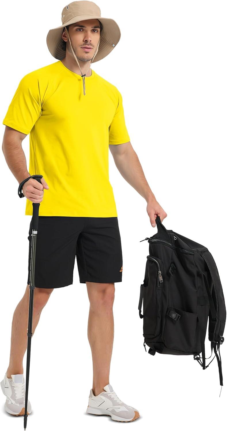 imageMAGCOMSEN Mens Short Sleeve UPF 50 Sun Protection Shirts Quick Dry Athletic TShirt Hiking Running Swimming Rash GuardYellow