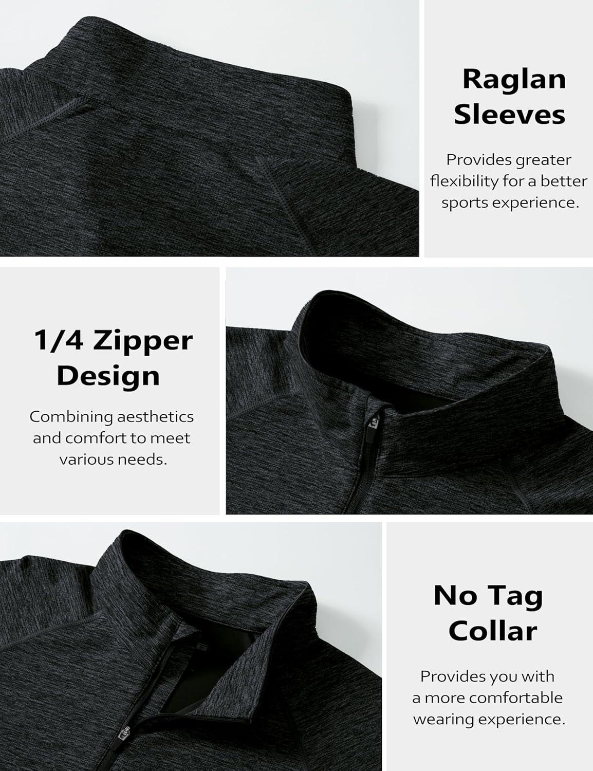 imageMAGCOMSEN Mens Sun Protection UPF 50 Long Sleeve Shirt Quarter Zip Pullover Quick Dry Lightweight Fishing Running Rash GuardBlack