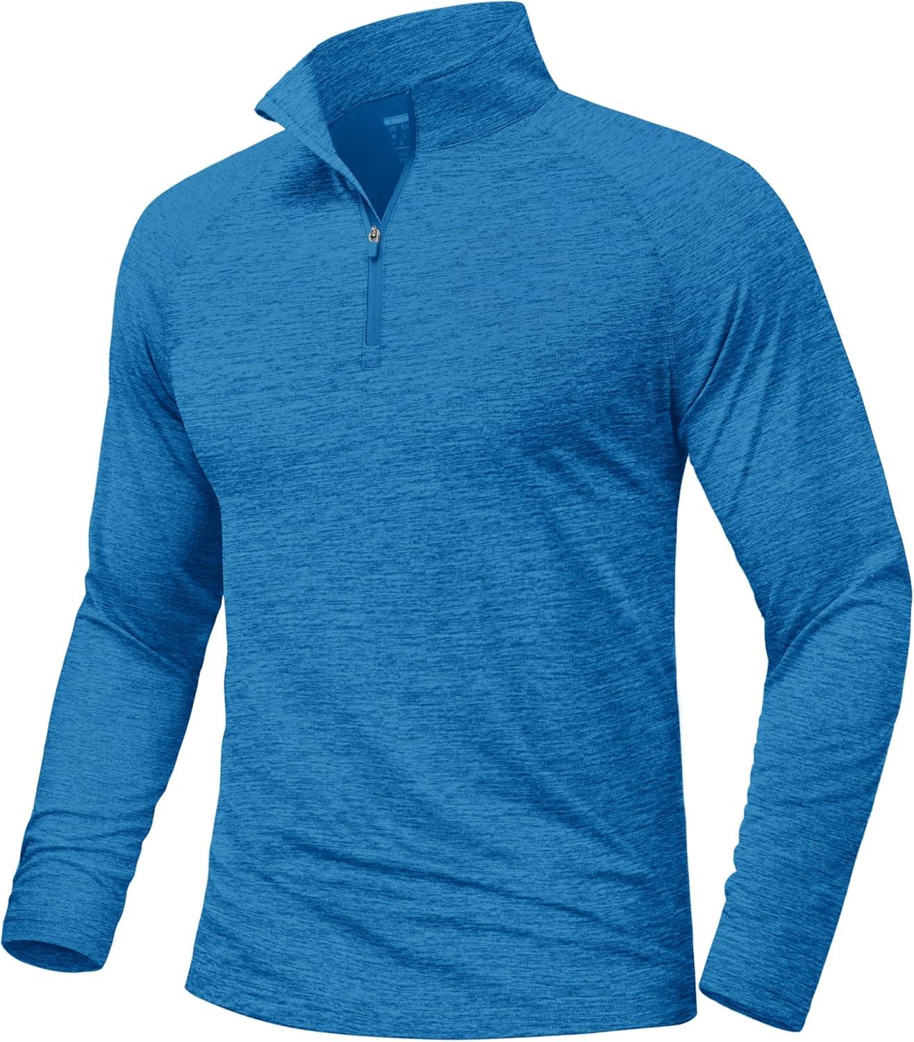 imageMAGCOMSEN Mens Sun Protection UPF 50 Long Sleeve Shirt Quarter Zip Pullover Quick Dry Lightweight Fishing Running Rash GuardSea Blue