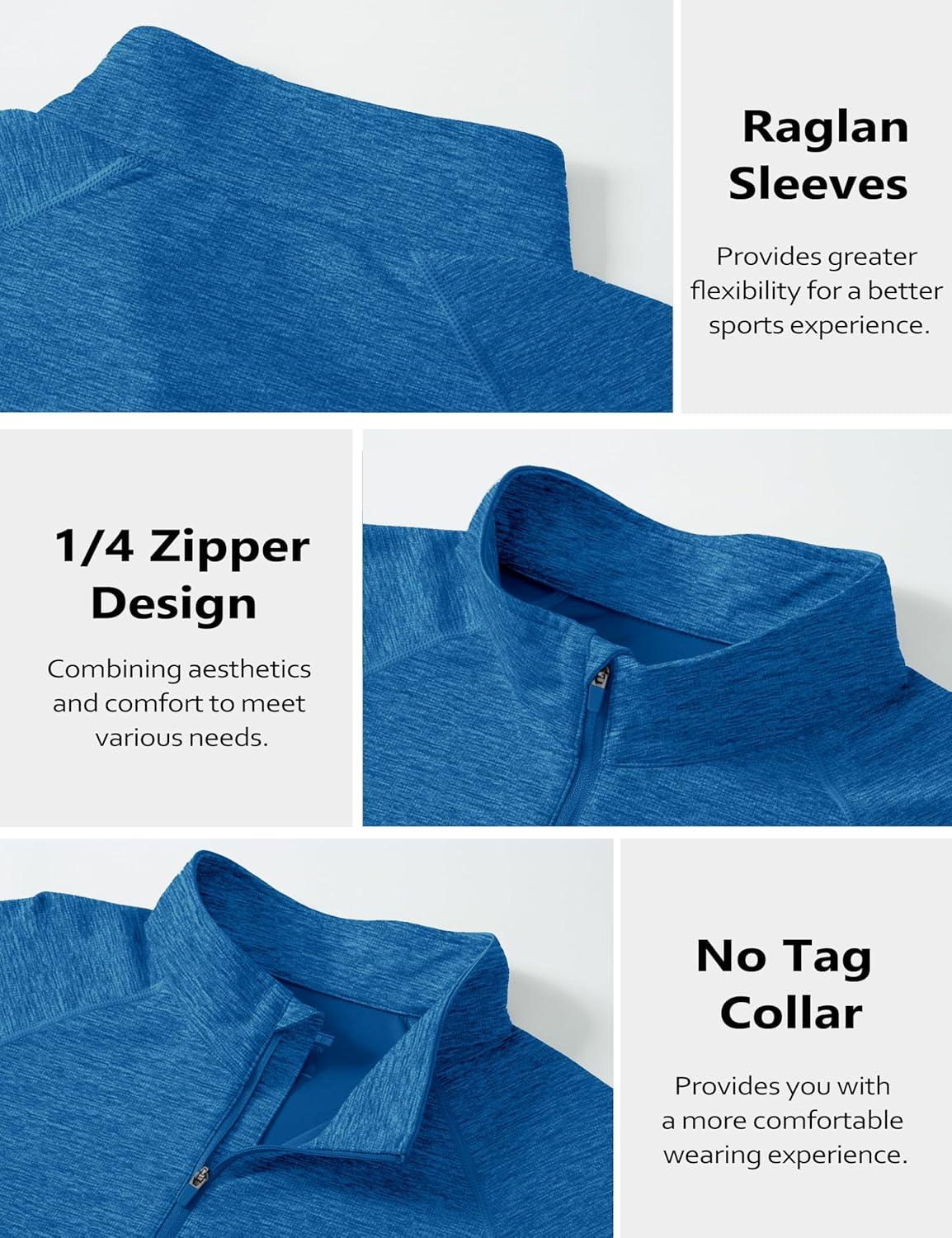 imageMAGCOMSEN Mens Sun Protection UPF 50 Long Sleeve Shirt Quarter Zip Pullover Quick Dry Lightweight Fishing Running Rash GuardSea Blue