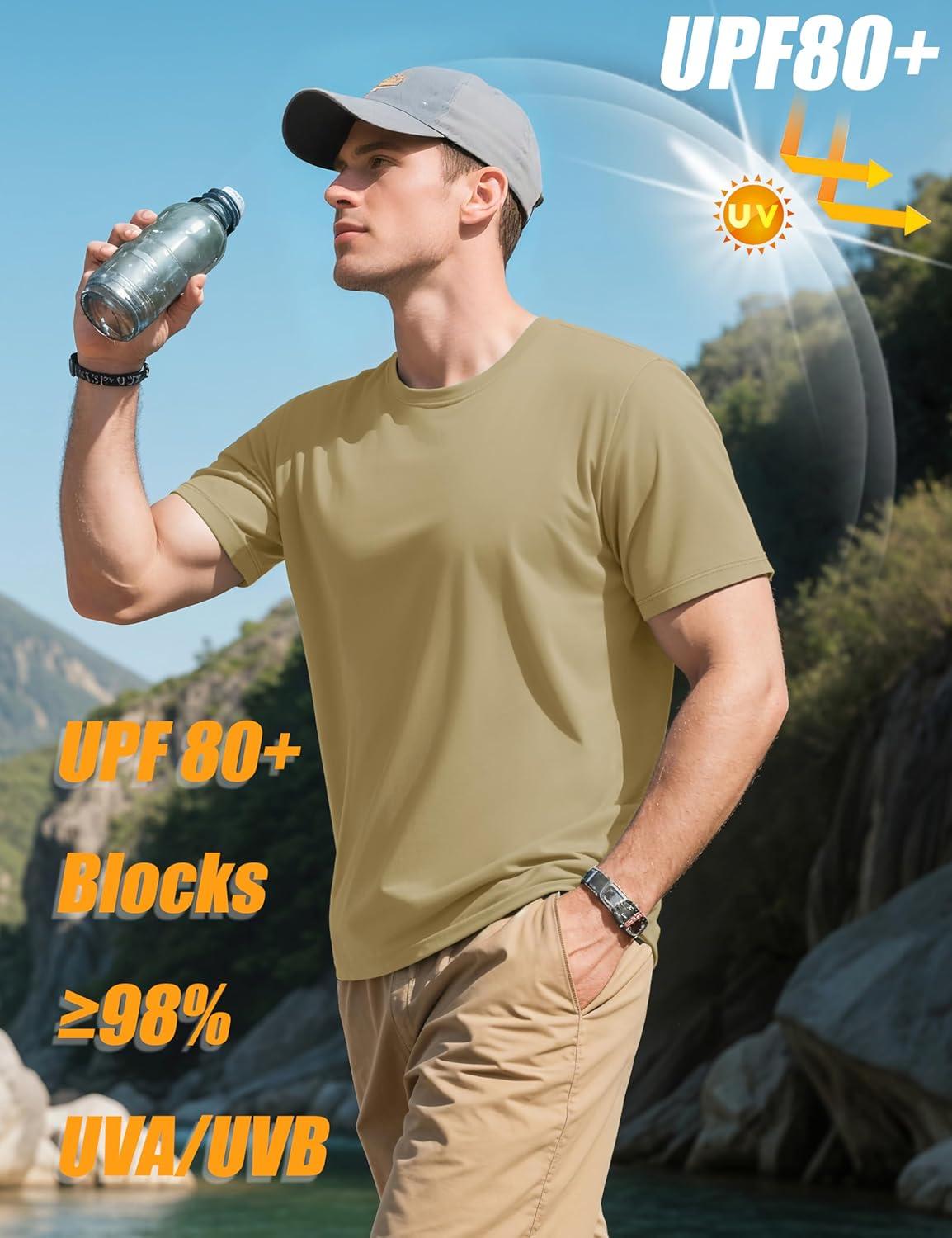 imageMAGCOMSEN Mens TShirts Short Sleeve UPF 80 Sun Protection Lightweight Moisture Wicking Casual Crew Neck Basic TeesKhaki