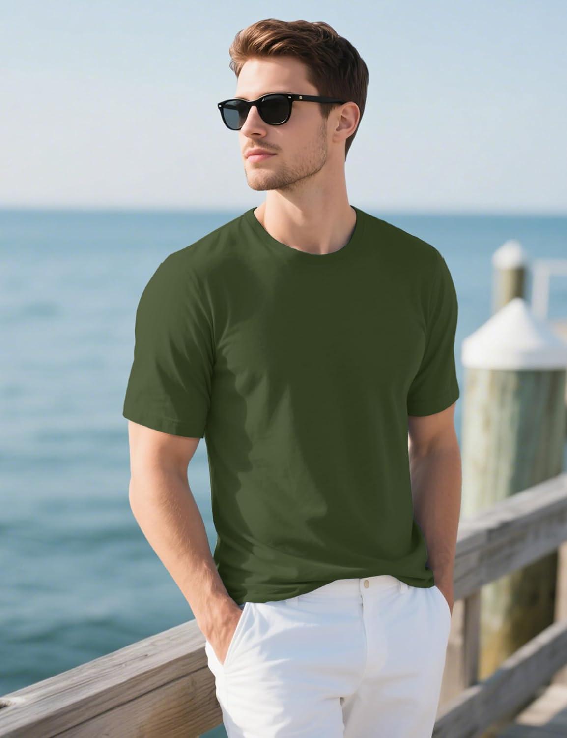 imageMAGCOMSEN Mens TShirts UPF 50 Cooling Short Sleeve Shirts Cotton Lightweight Moisture Wicking Soft Casual Summer TeesArmygreen