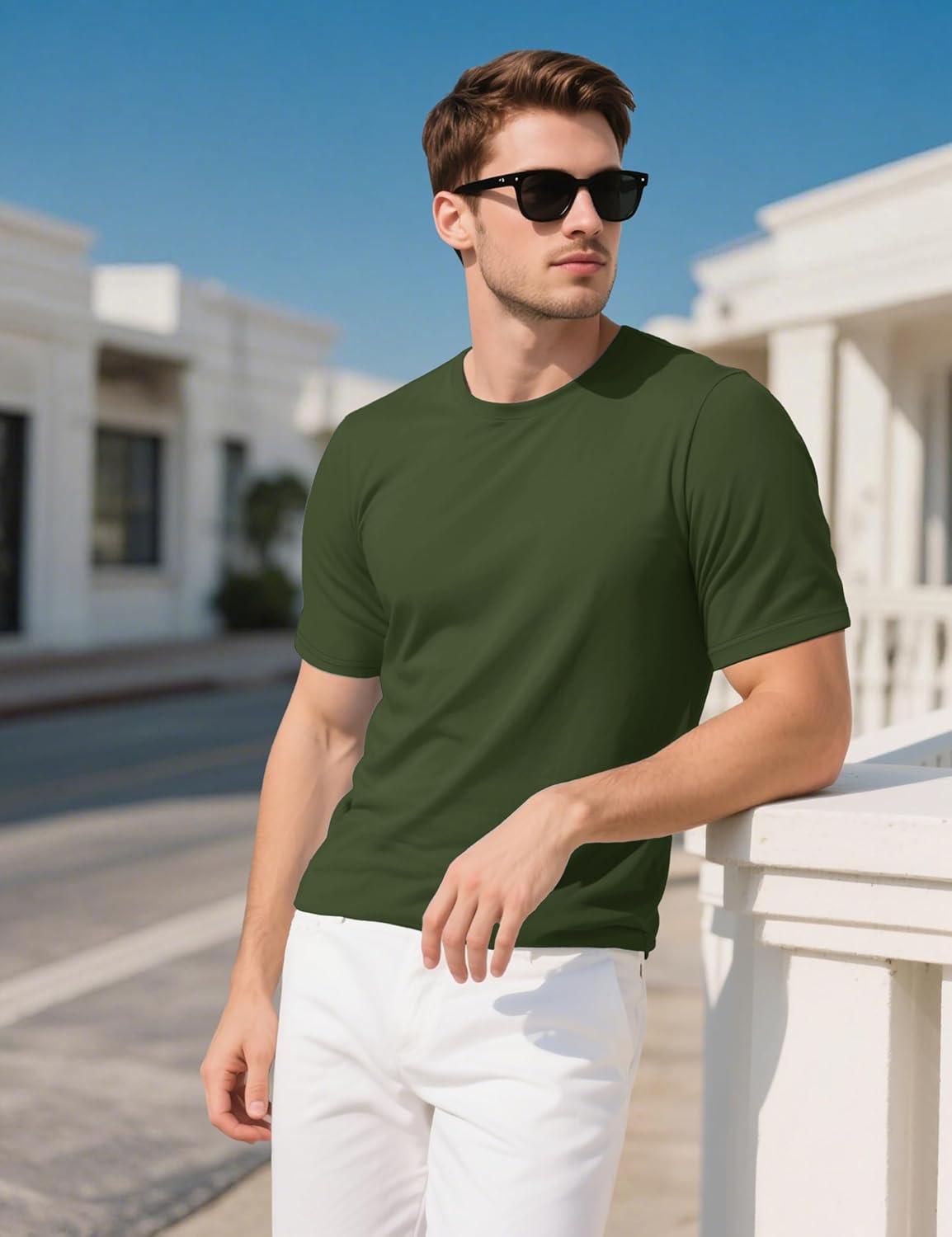 imageMAGCOMSEN Mens TShirts UPF 50 Cooling Short Sleeve Shirts Cotton Lightweight Moisture Wicking Soft Casual Summer TeesArmygreen