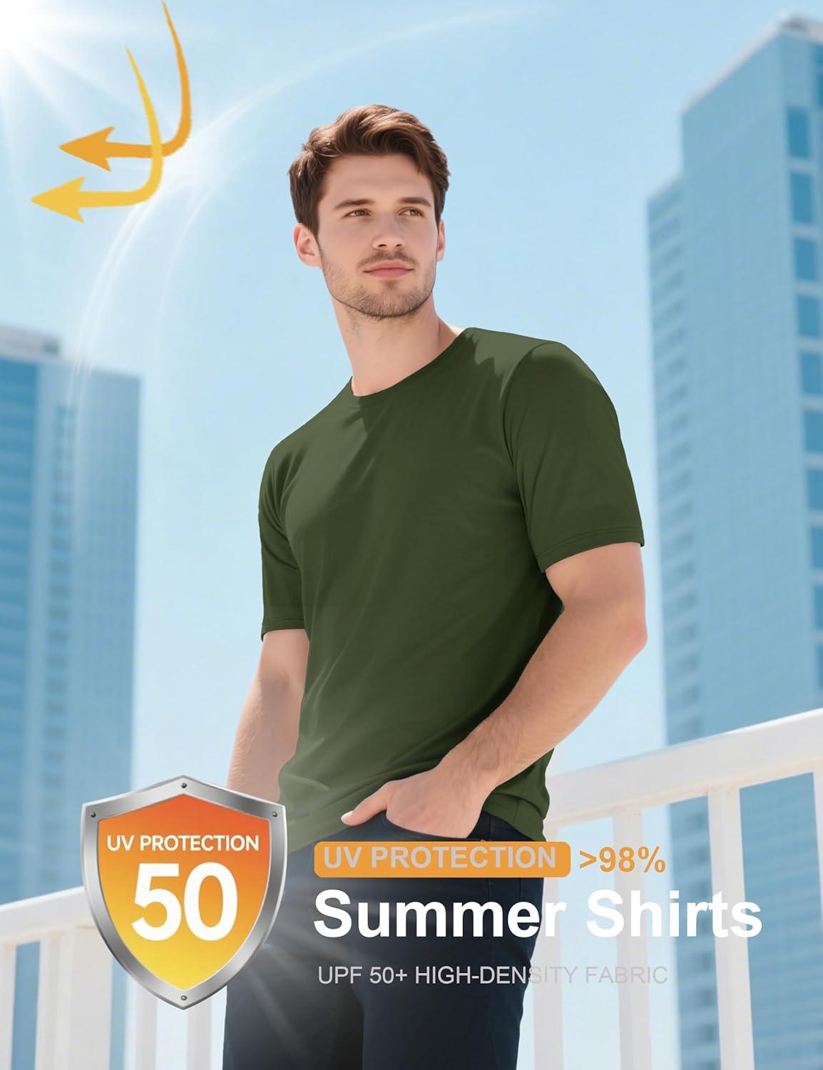 imageMAGCOMSEN Mens TShirts UPF 50 Cooling Short Sleeve Shirts Cotton Lightweight Moisture Wicking Soft Casual Summer TeesArmygreen