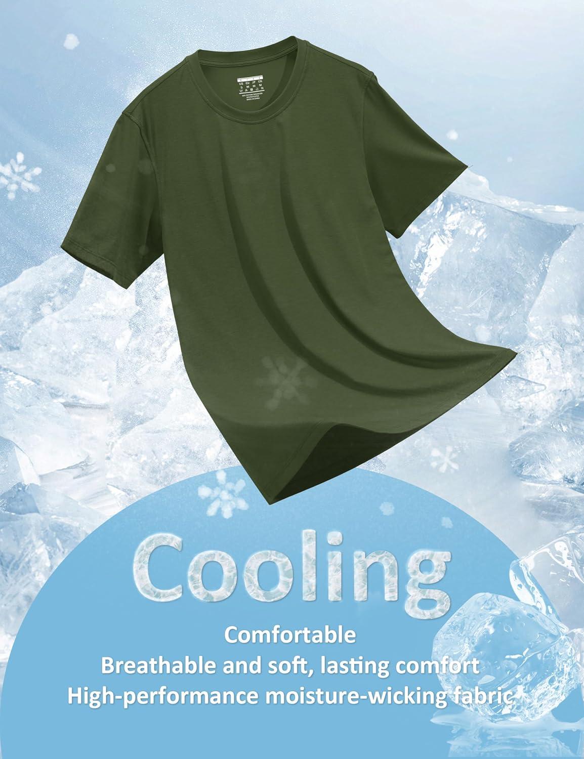 imageMAGCOMSEN Mens TShirts UPF 50 Cooling Short Sleeve Shirts Cotton Lightweight Moisture Wicking Soft Casual Summer TeesArmygreen