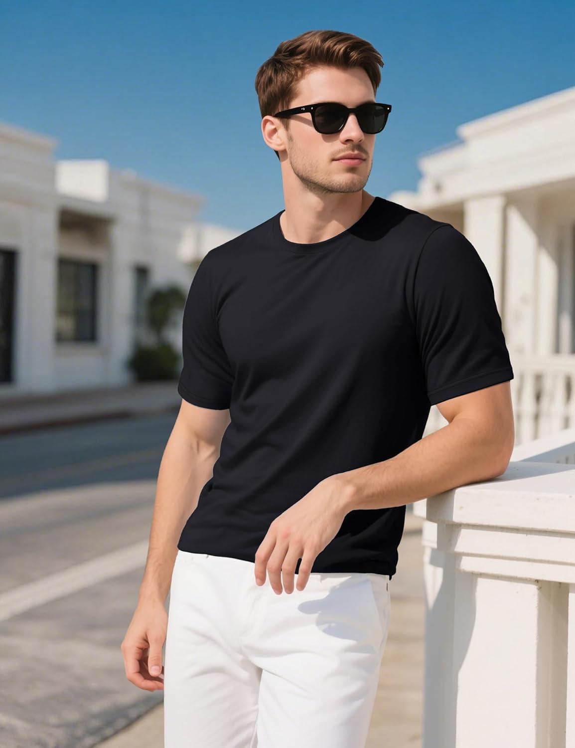 imageMAGCOMSEN Mens TShirts UPF 50 Cooling Short Sleeve Shirts Cotton Lightweight Moisture Wicking Soft Casual Summer TeesBlack