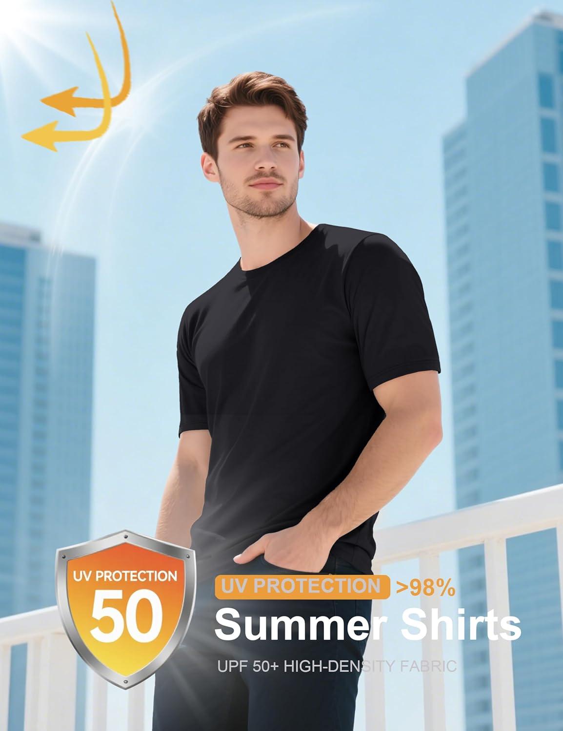 imageMAGCOMSEN Mens TShirts UPF 50 Cooling Short Sleeve Shirts Cotton Lightweight Moisture Wicking Soft Casual Summer TeesBlack