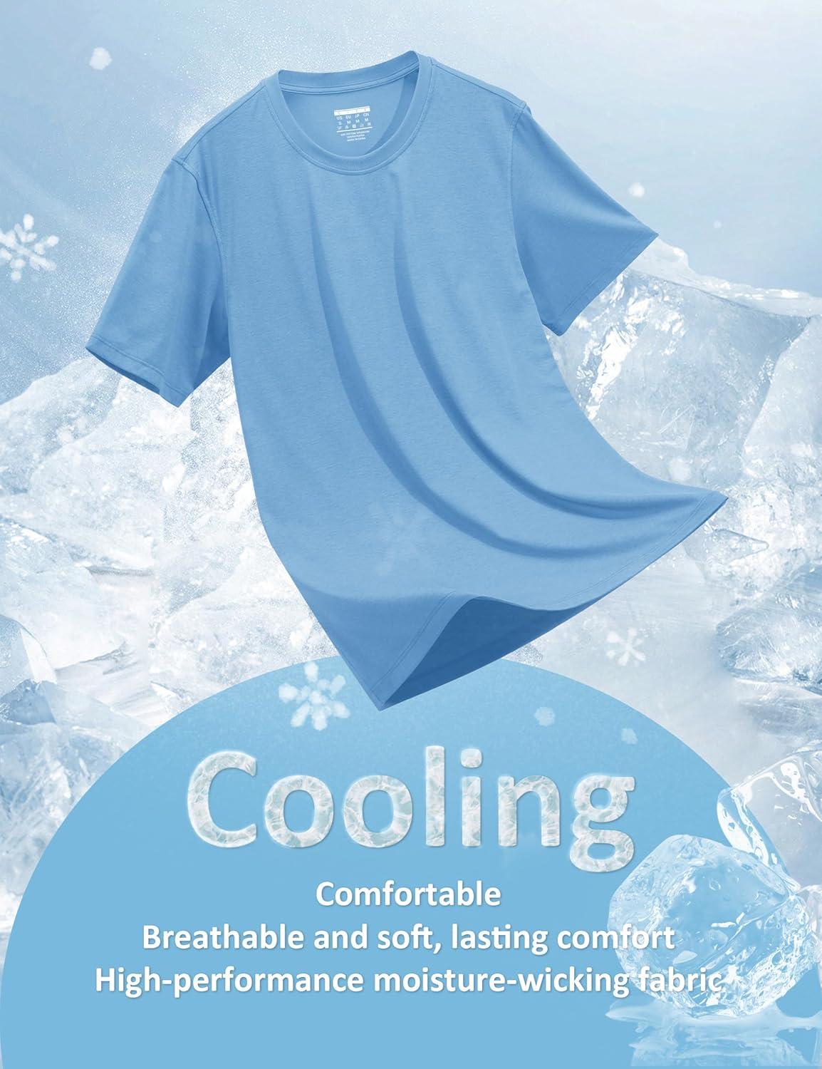 imageMAGCOMSEN Mens TShirts UPF 50 Cooling Short Sleeve Shirts Cotton Lightweight Moisture Wicking Soft Casual Summer TeesBlue