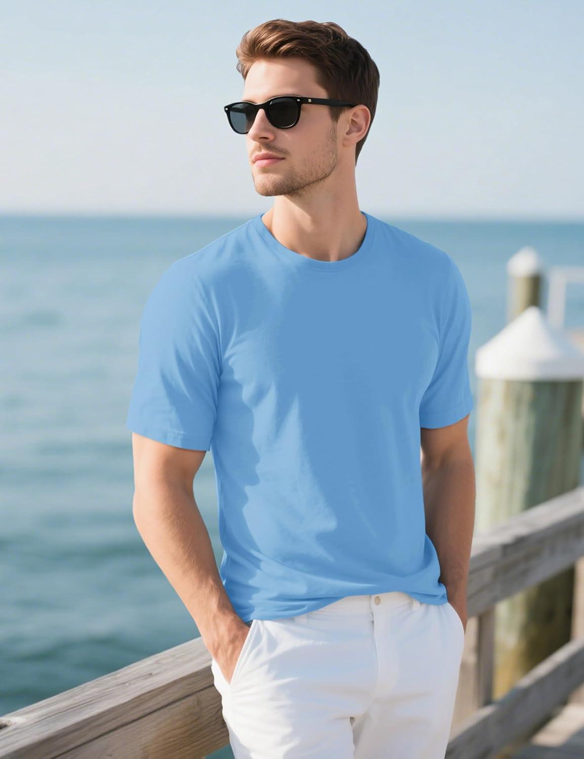 imageMAGCOMSEN Mens TShirts UPF 50 Cooling Short Sleeve Shirts Cotton Lightweight Moisture Wicking Soft Casual Summer TeesBlue