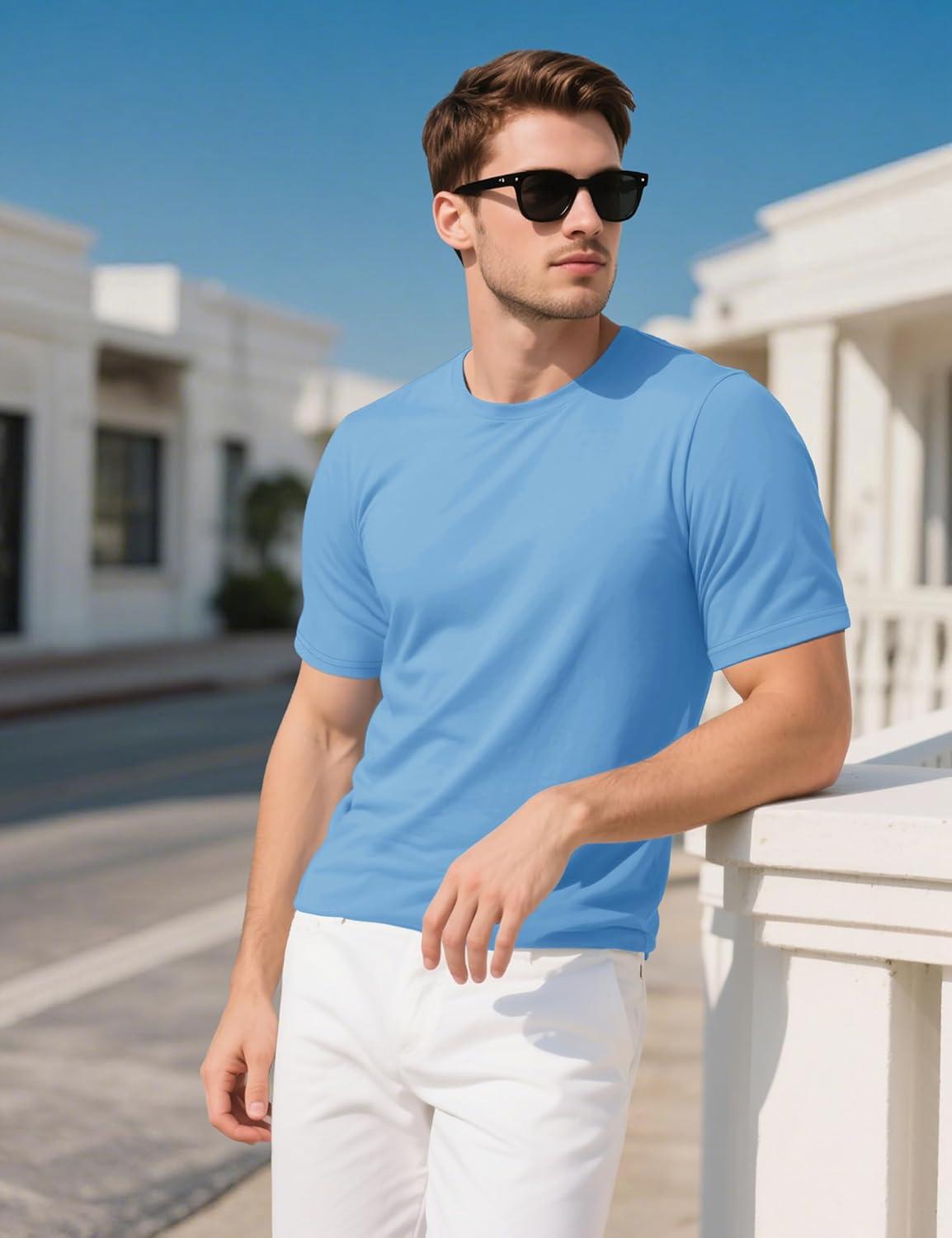 imageMAGCOMSEN Mens TShirts UPF 50 Cooling Short Sleeve Shirts Cotton Lightweight Moisture Wicking Soft Casual Summer TeesBlue