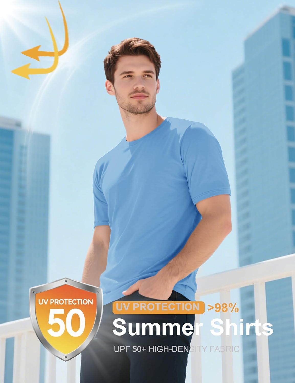 imageMAGCOMSEN Mens TShirts UPF 50 Cooling Short Sleeve Shirts Cotton Lightweight Moisture Wicking Soft Casual Summer TeesBlue