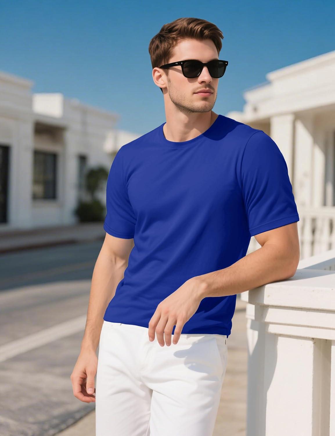 imageMAGCOMSEN Mens TShirts UPF 50 Cooling Short Sleeve Shirts Cotton Lightweight Moisture Wicking Soft Casual Summer TeesColor Blue