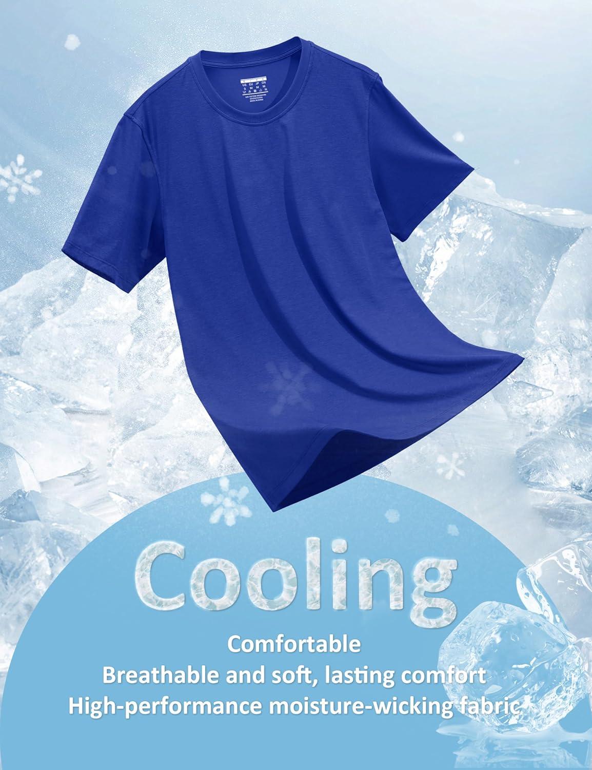 imageMAGCOMSEN Mens TShirts UPF 50 Cooling Short Sleeve Shirts Cotton Lightweight Moisture Wicking Soft Casual Summer TeesColor Blue