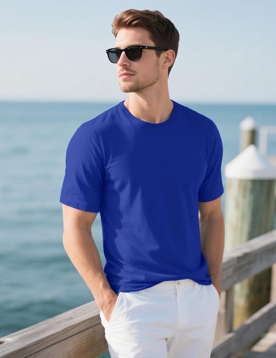 imageMAGCOMSEN Mens TShirts UPF 50 Cooling Short Sleeve Shirts Cotton Lightweight Moisture Wicking Soft Casual Summer TeesColor Blue