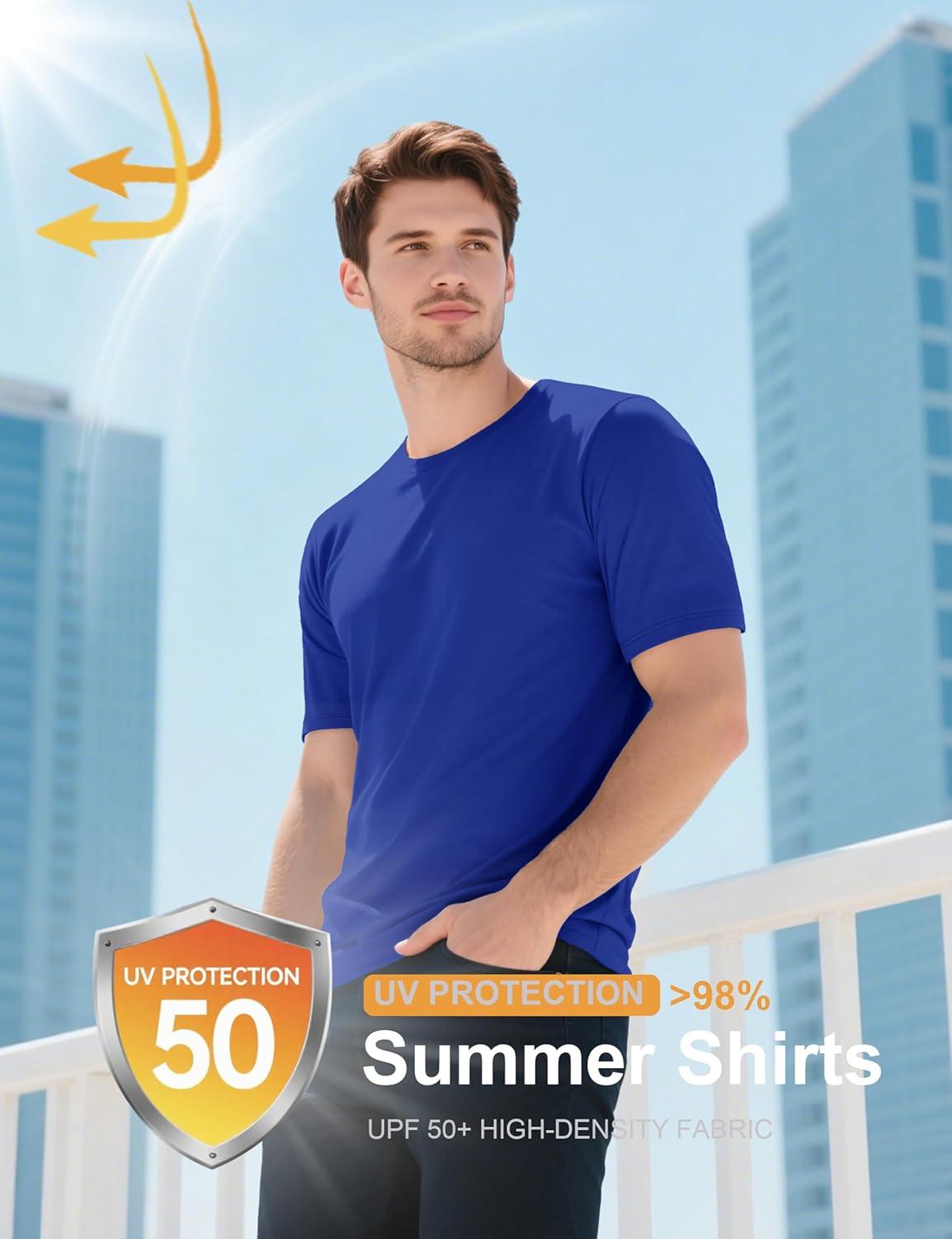 imageMAGCOMSEN Mens TShirts UPF 50 Cooling Short Sleeve Shirts Cotton Lightweight Moisture Wicking Soft Casual Summer TeesColor Blue
