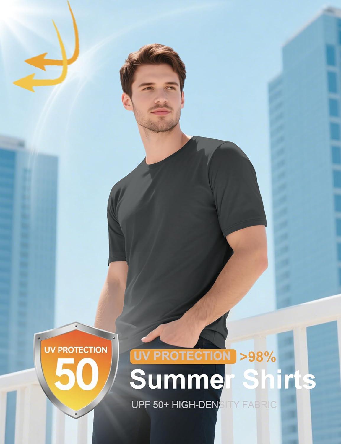 imageMAGCOMSEN Mens TShirts UPF 50 Cooling Short Sleeve Shirts Cotton Lightweight Moisture Wicking Soft Casual Summer TeesDark Grey
