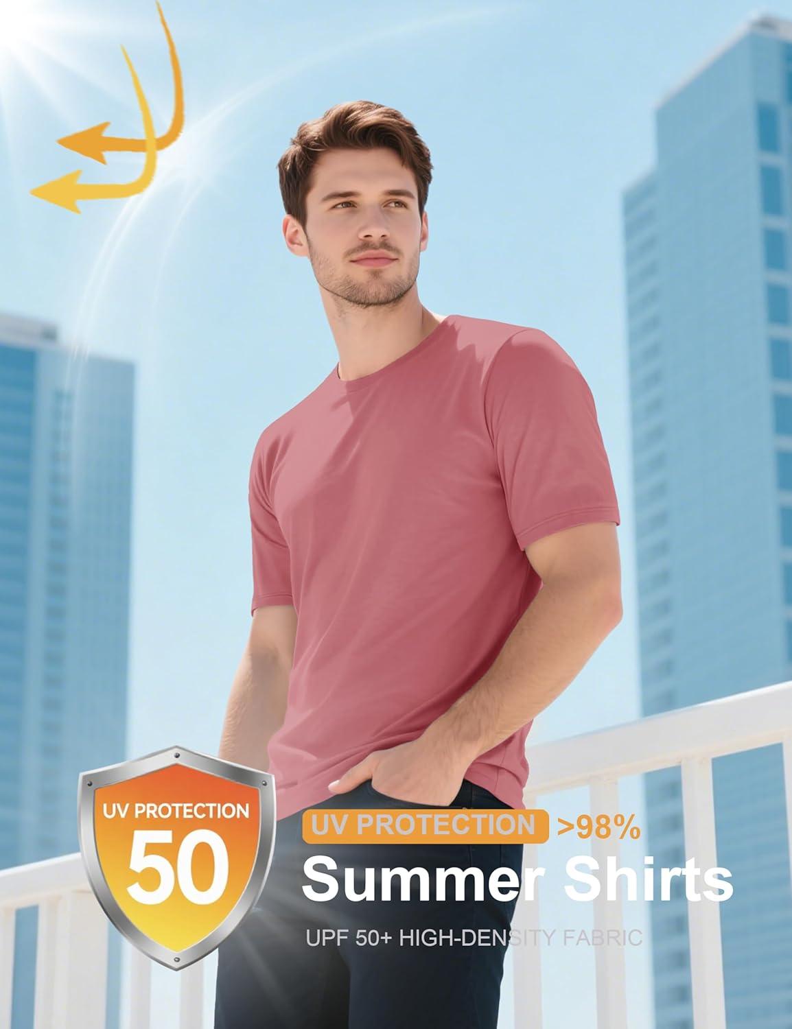 imageMAGCOMSEN Mens TShirts UPF 50 Cooling Short Sleeve Shirts Cotton Lightweight Moisture Wicking Soft Casual Summer TeesGray Pink