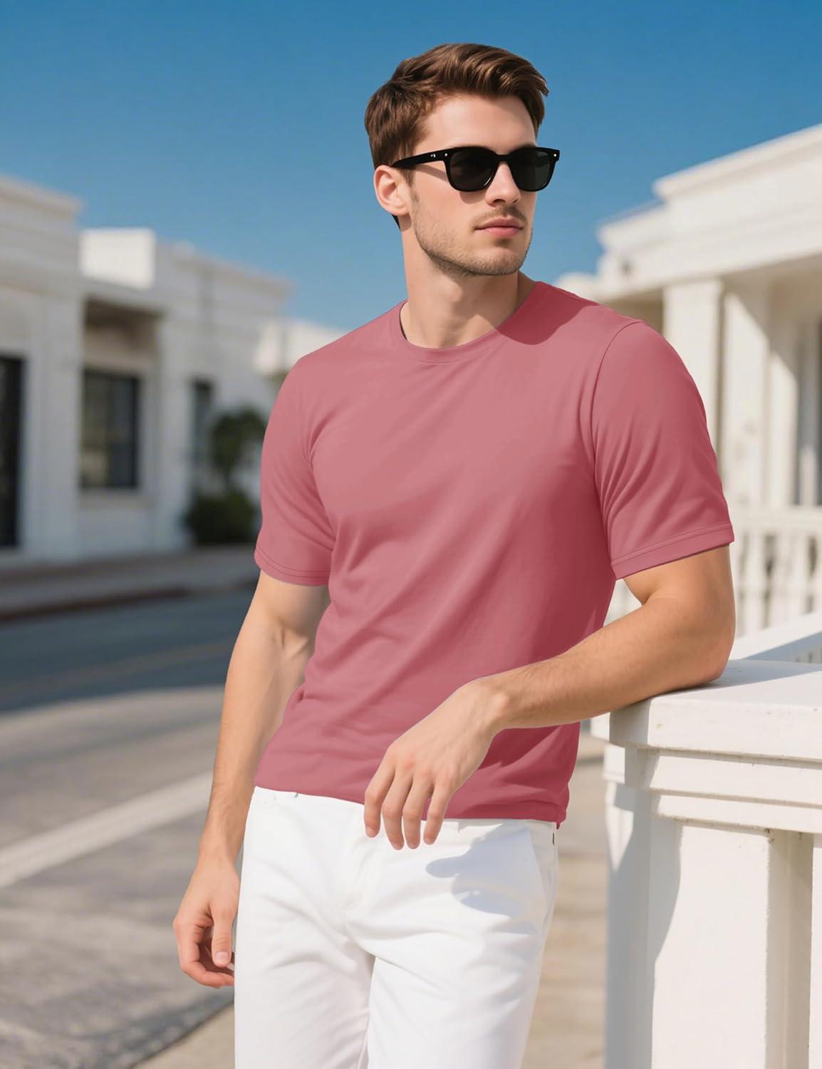 imageMAGCOMSEN Mens TShirts UPF 50 Cooling Short Sleeve Shirts Cotton Lightweight Moisture Wicking Soft Casual Summer TeesGray Pink