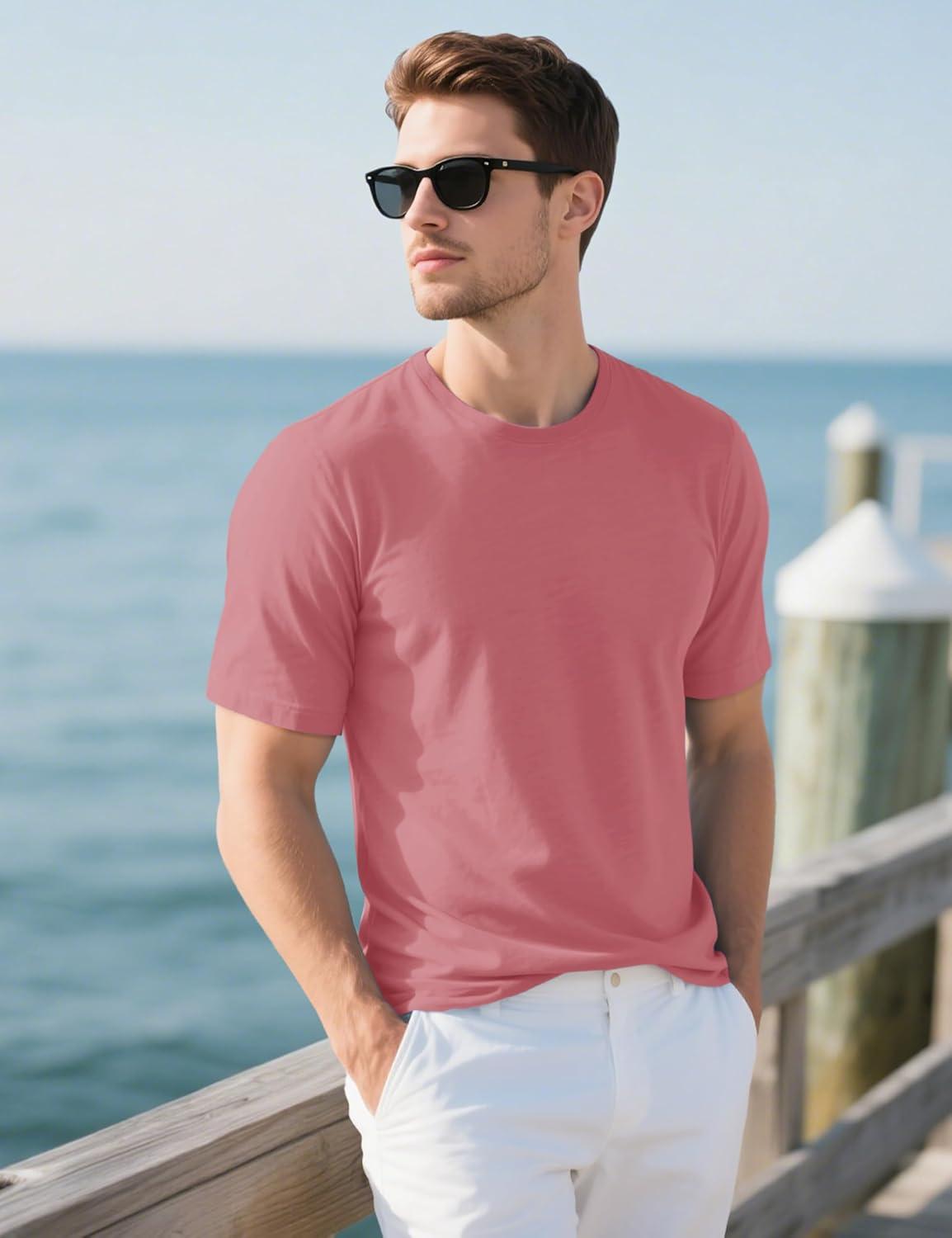 imageMAGCOMSEN Mens TShirts UPF 50 Cooling Short Sleeve Shirts Cotton Lightweight Moisture Wicking Soft Casual Summer TeesGray Pink