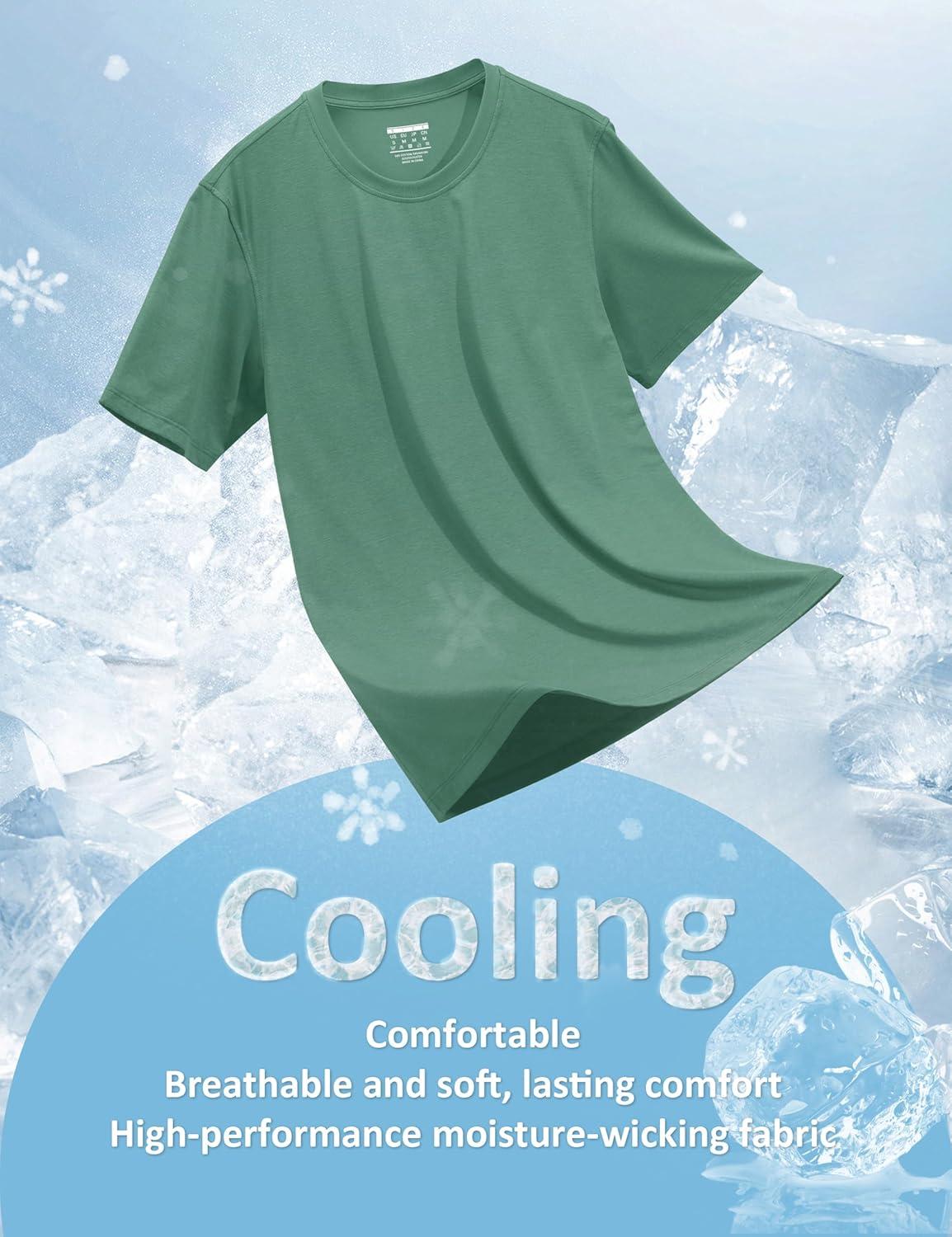 imageMAGCOMSEN Mens TShirts UPF 50 Cooling Short Sleeve Shirts Cotton Lightweight Moisture Wicking Soft Casual Summer TeesGrey Green