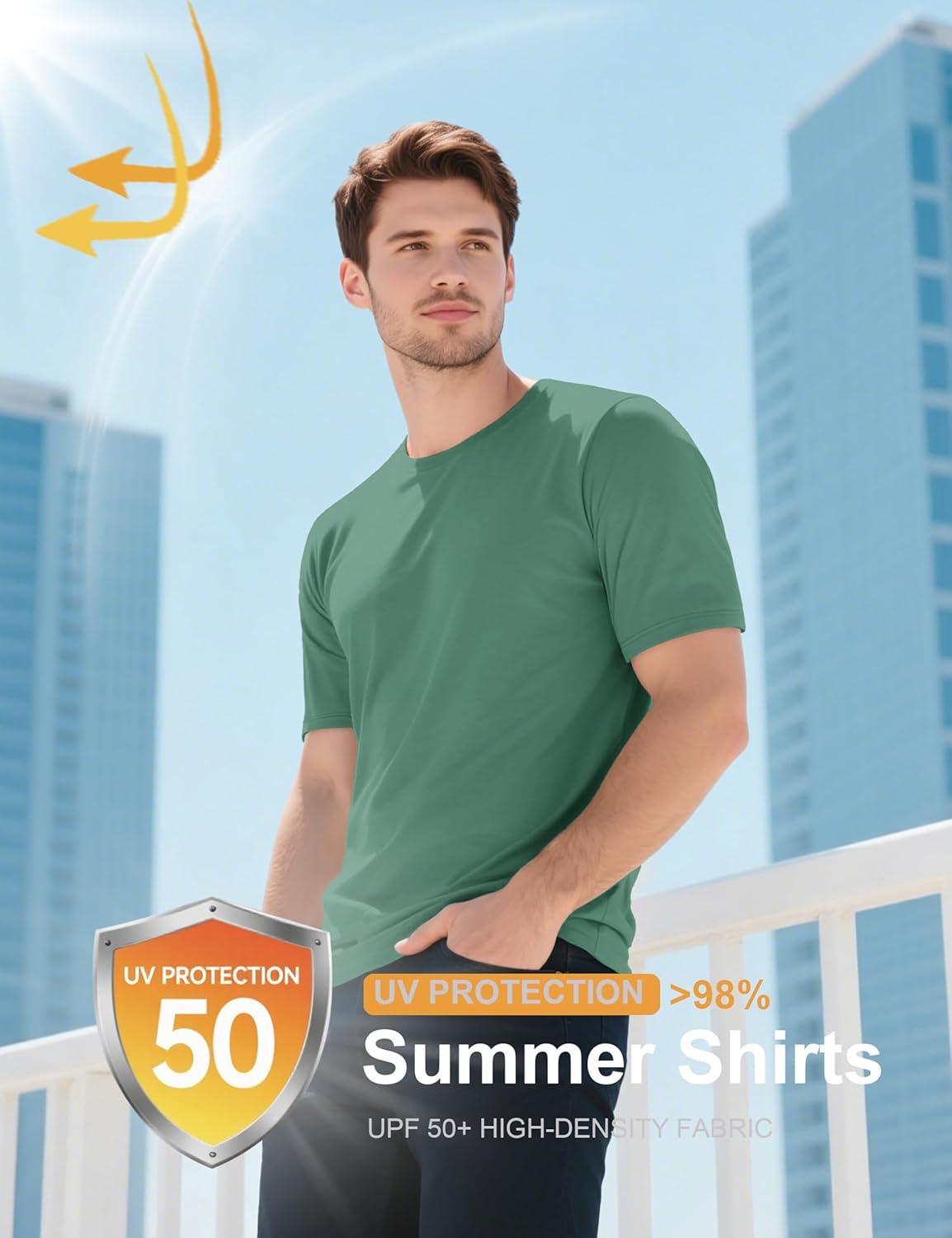 imageMAGCOMSEN Mens TShirts UPF 50 Cooling Short Sleeve Shirts Cotton Lightweight Moisture Wicking Soft Casual Summer TeesGrey Green