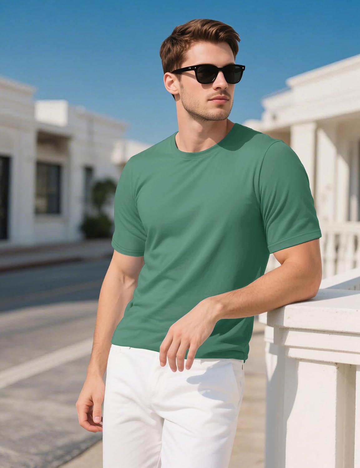 imageMAGCOMSEN Mens TShirts UPF 50 Cooling Short Sleeve Shirts Cotton Lightweight Moisture Wicking Soft Casual Summer TeesGrey Green