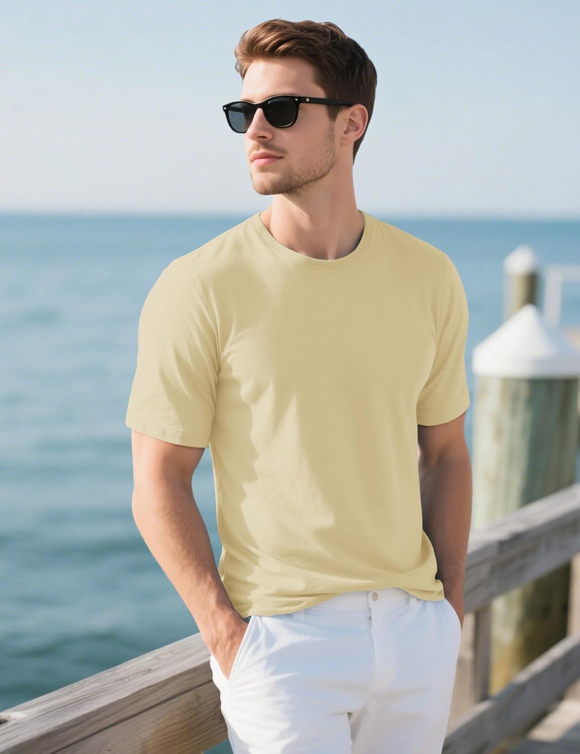 imageMAGCOMSEN Mens TShirts UPF 50 Cooling Short Sleeve Shirts Cotton Lightweight Moisture Wicking Soft Casual Summer TeesLight Apricot