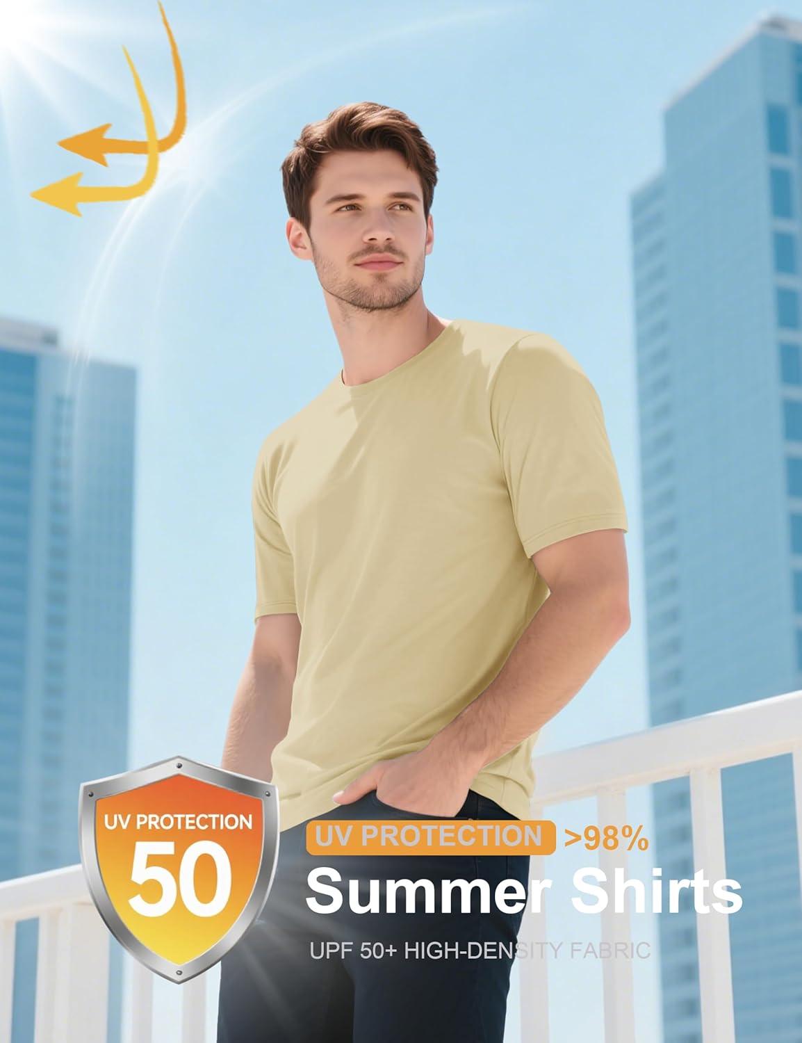 imageMAGCOMSEN Mens TShirts UPF 50 Cooling Short Sleeve Shirts Cotton Lightweight Moisture Wicking Soft Casual Summer TeesLight Apricot