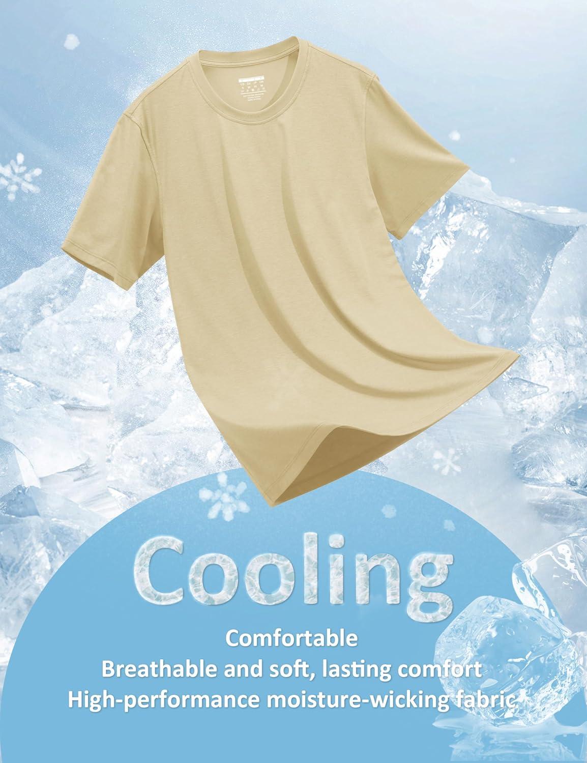 imageMAGCOMSEN Mens TShirts UPF 50 Cooling Short Sleeve Shirts Cotton Lightweight Moisture Wicking Soft Casual Summer TeesLight Apricot